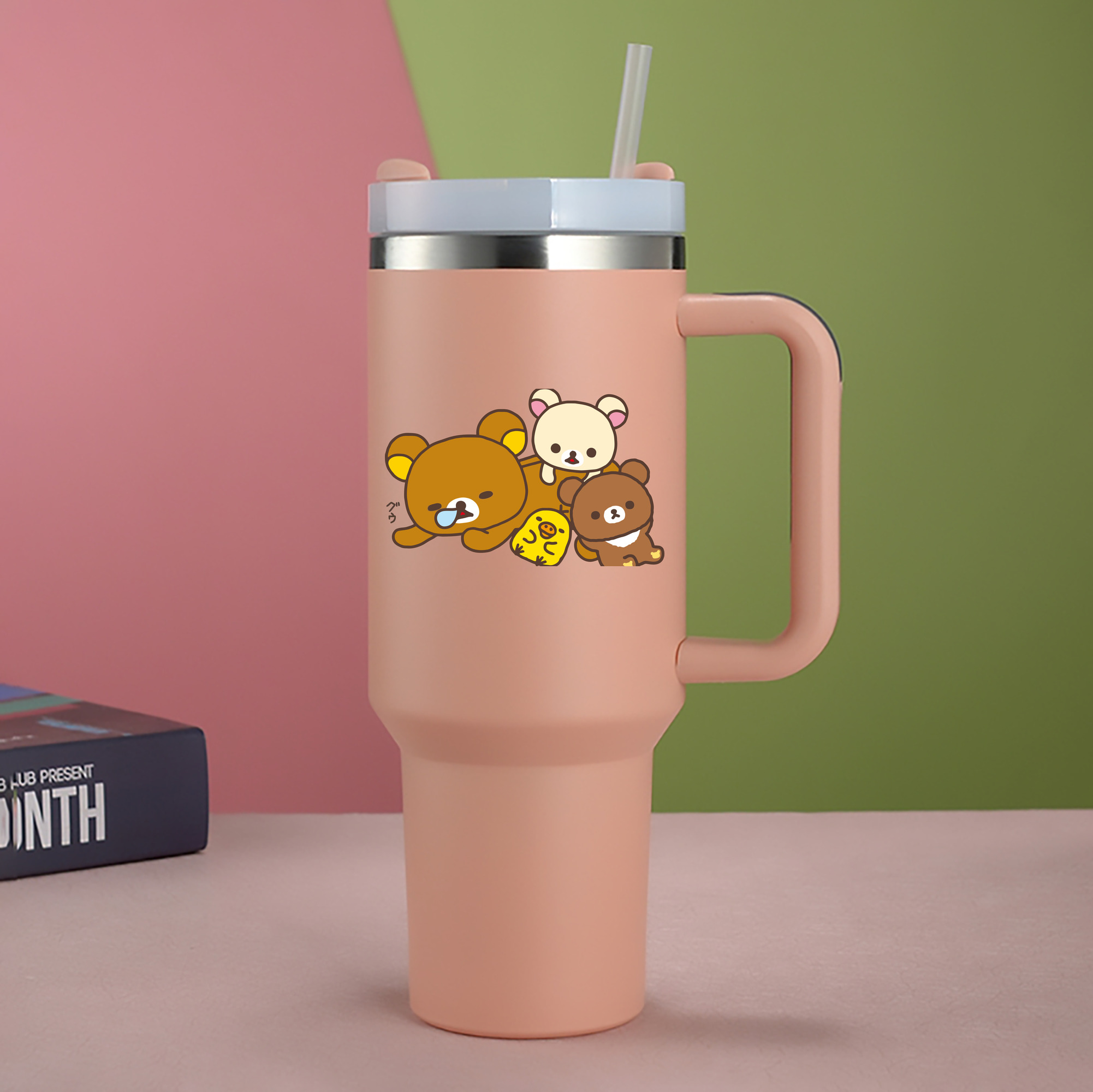 （画像用） リラックマ リラックマ キイロイトリ Rilakkuma Korilakkuma Kiiroitori 1200mL車用タンブラー - クリスタルステッカー（プラスチックストロー付き）
