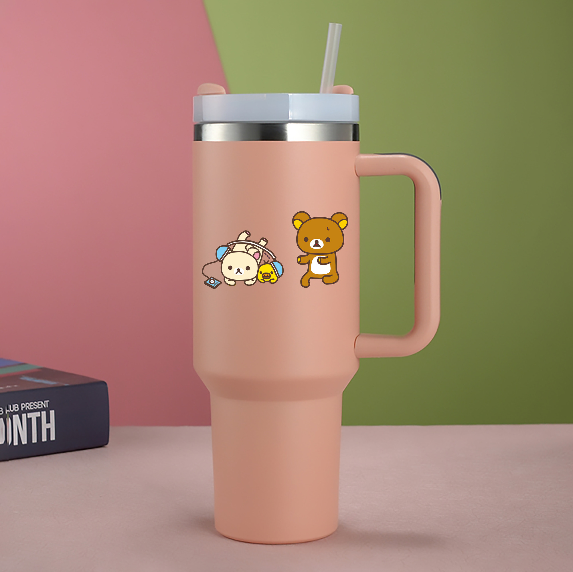 （画像用） リラックマ リラックマ キイロイトリ Rilakkuma Korilakkuma Kiiroitori 1200mL車用タンブラー - クリスタルステッカー（プラスチックストロー付き）