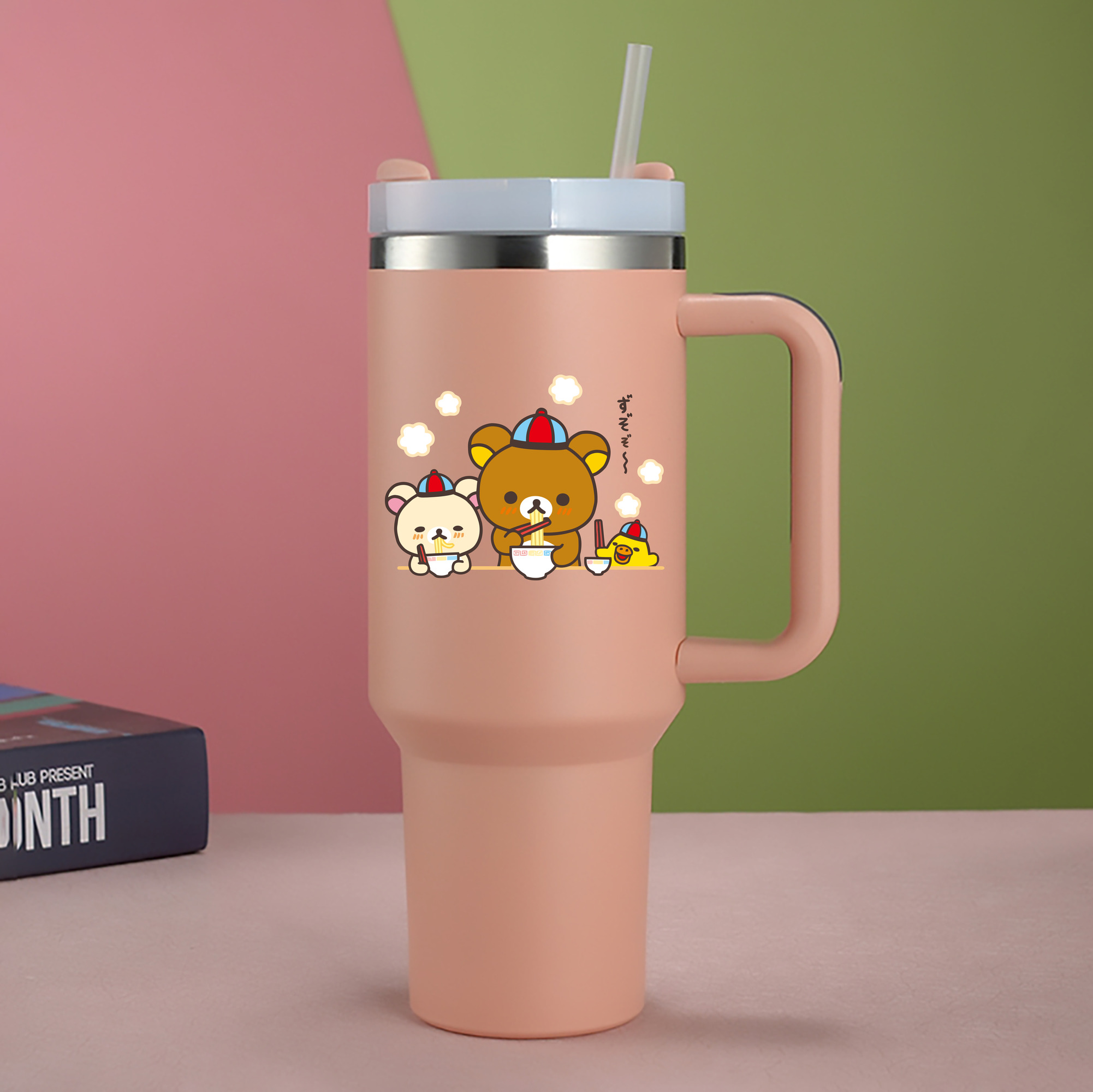 （画像用） リラックマ リラックマ キイロイトリ Rilakkuma Korilakkuma Kiiroitori 1200mL車用タンブラー - クリスタルステッカー（プラスチックストロー付き）