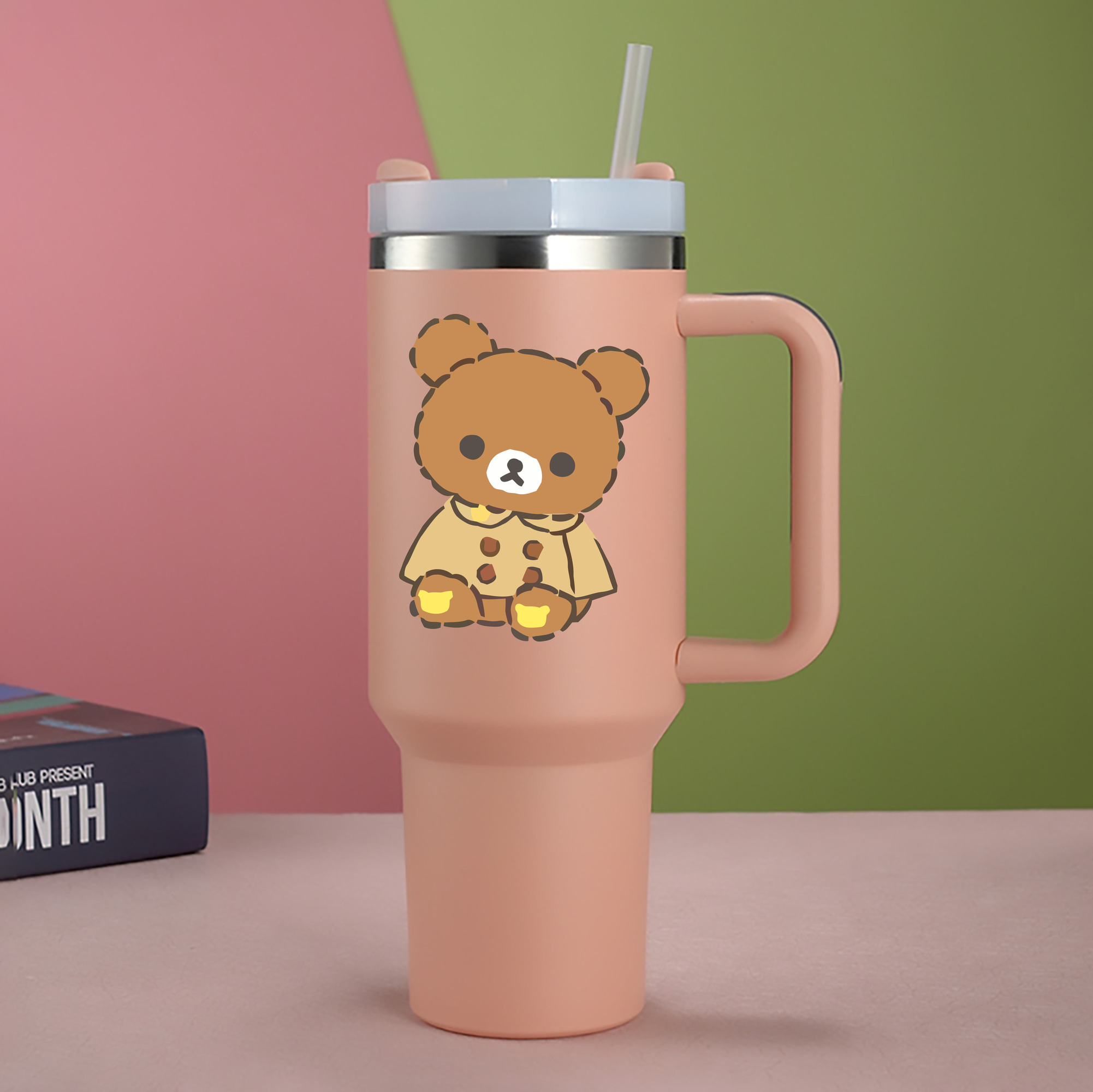 （画像用） リラックマ リラックマ キイロイトリ Rilakkuma Korilakkuma Kiiroitori 1200mL車用タンブラー - クリスタルステッカー（プラスチックストロー付き）