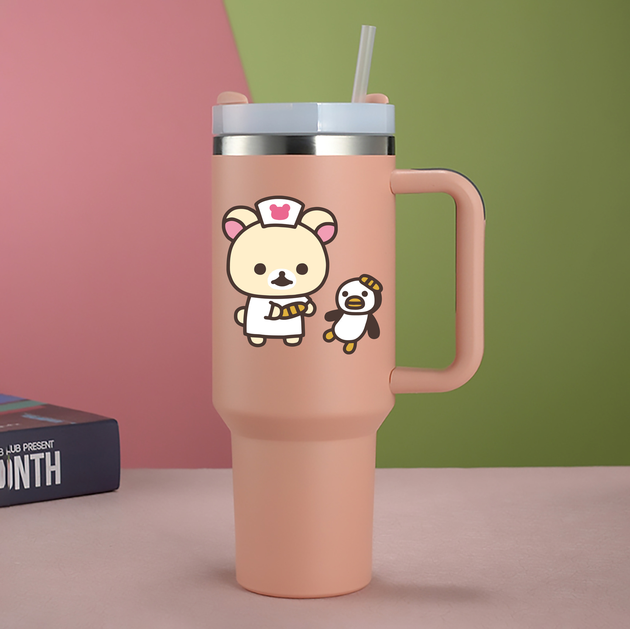 リラックマ リラックマ キイロイトリ Rilakkuma Korilakkuma Kiiroitori 1200mL車用タンブラー - クリスタルステッカー（プラスチックストロー付き）