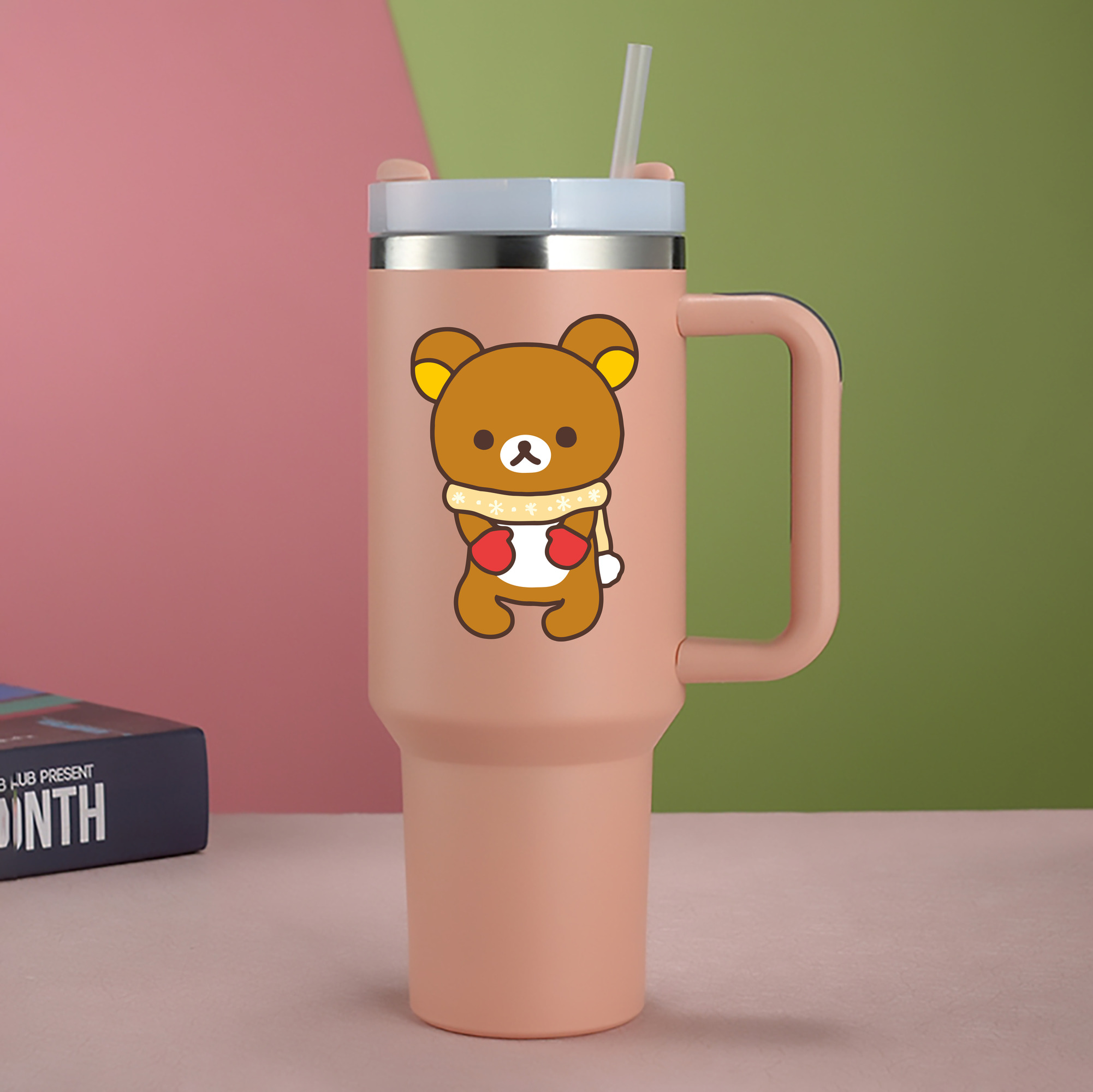 （画像用） リラックマ リラックマ キイロイトリ Rilakkuma Korilakkuma Kiiroitori 1200mL車用タンブラー - クリスタルステッカー（プラスチックストロー付き）