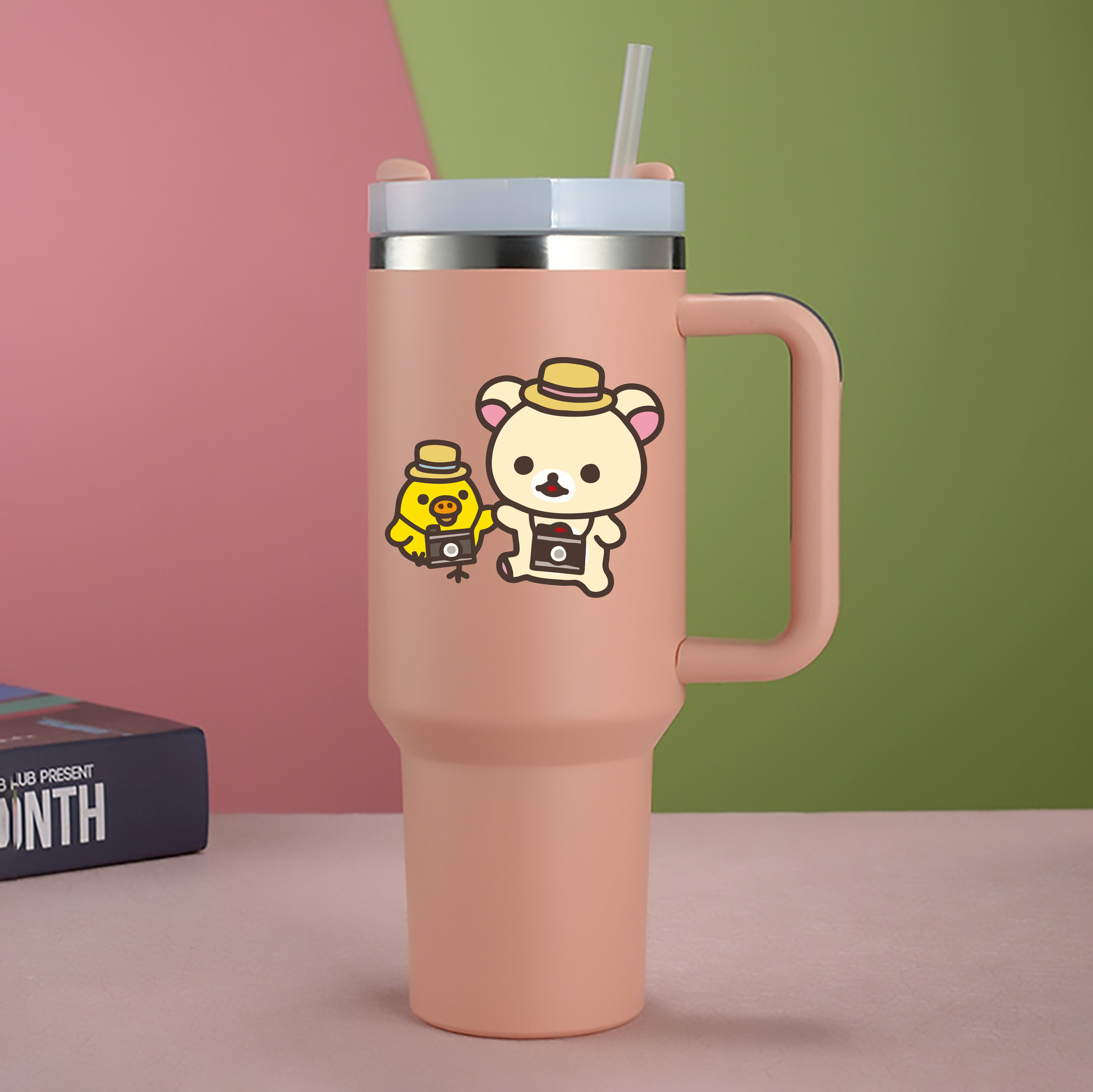 （画像用） リラックマ リラックマ キイロイトリ Rilakkuma Korilakkuma Kiiroitori 1200mL車用タンブラー - クリスタルステッカー（プラスチックストロー付き）