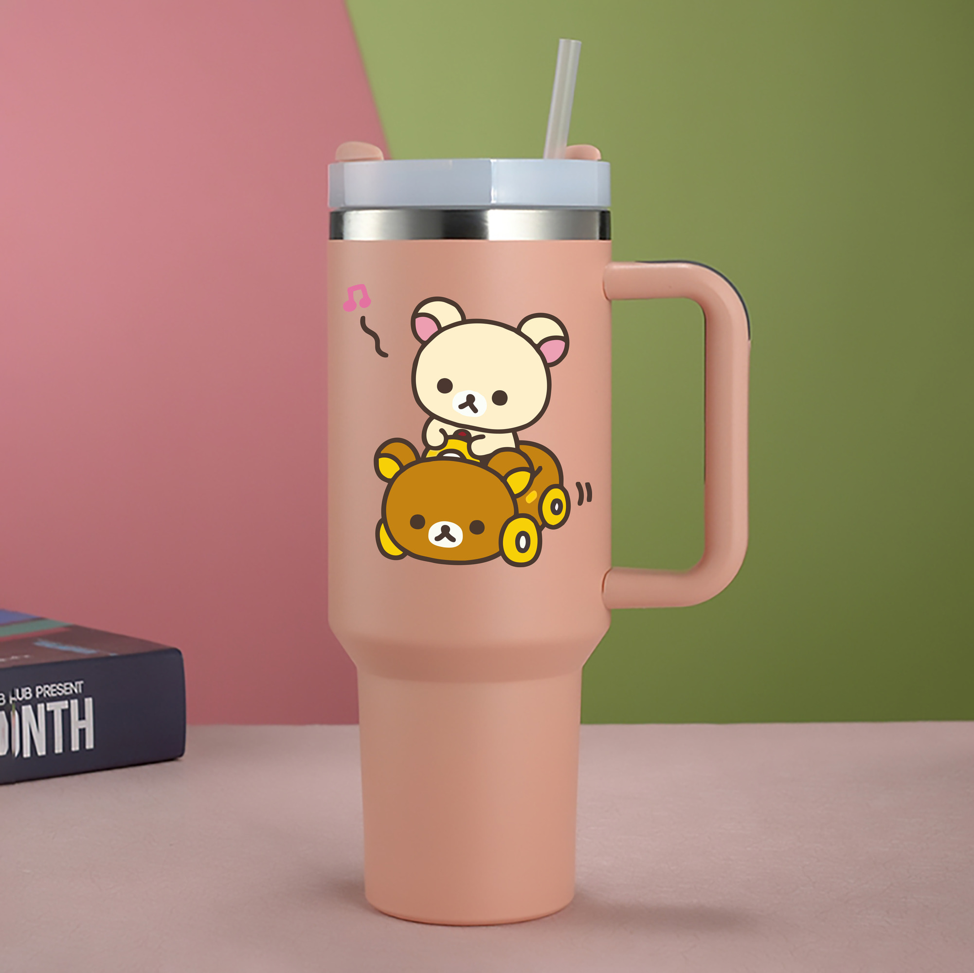 （画像用） リラックマ リラックマ キイロイトリ Rilakkuma Korilakkuma Kiiroitori 1200mL車用タンブラー - クリスタルステッカー（プラスチックストロー付き）