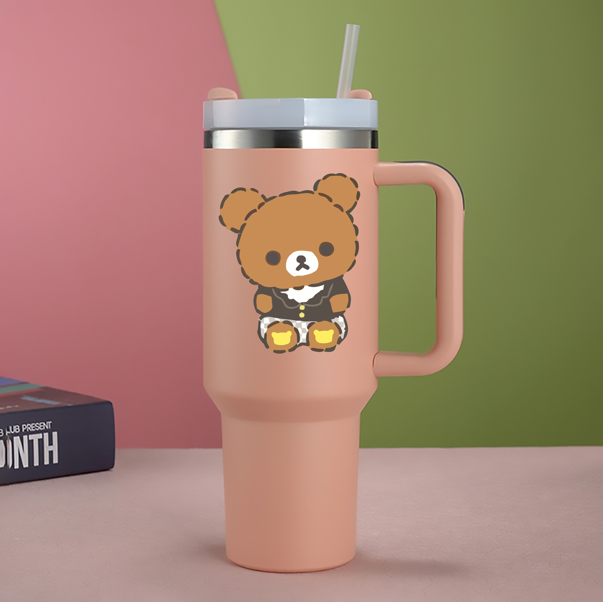 （画像用） リラックマ リラックマ キイロイトリ Rilakkuma Korilakkuma Kiiroitori 1200mL車用タンブラー - クリスタルステッカー（プラスチックストロー付き）
