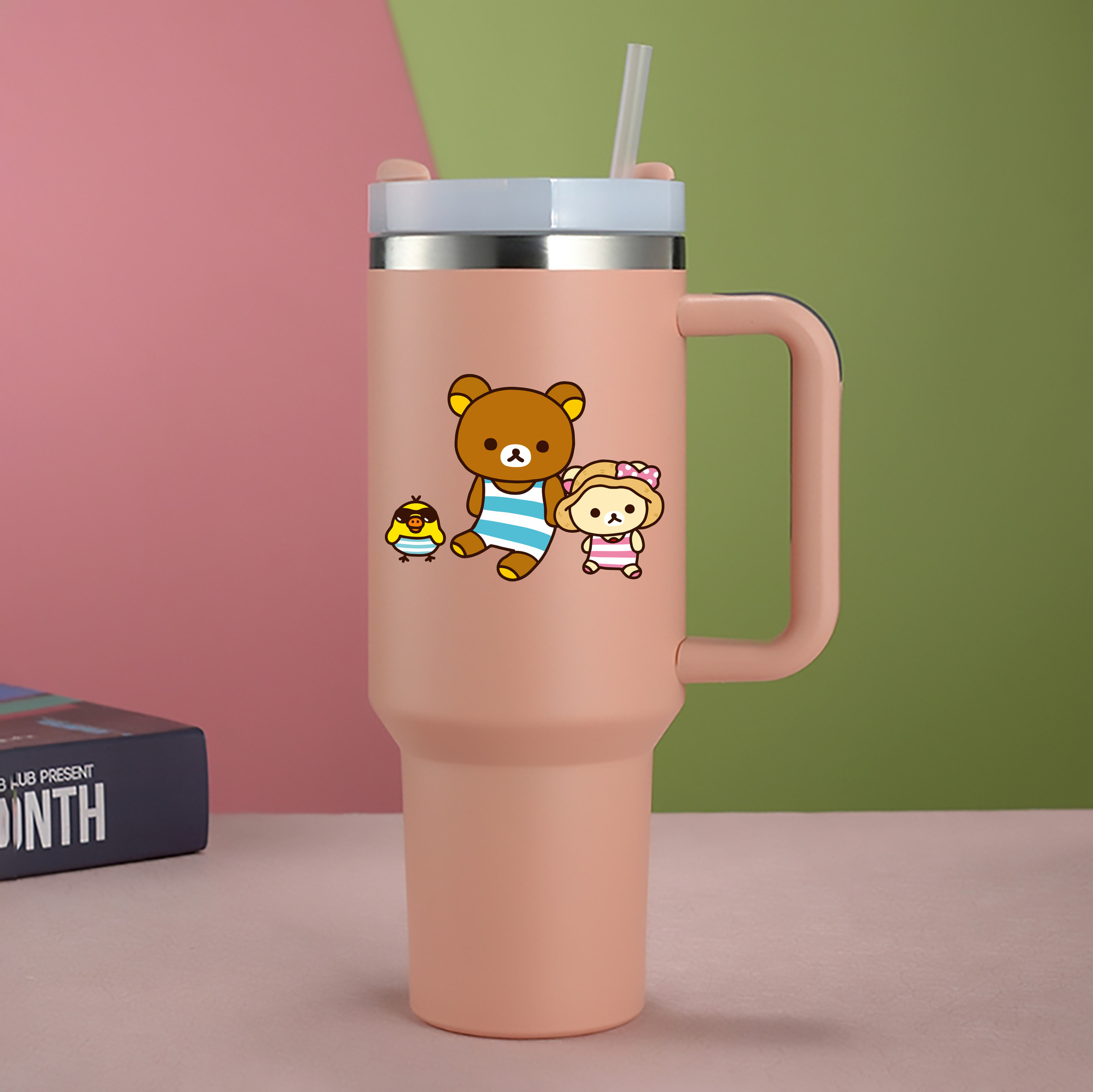 （画像用） リラックマ リラックマ キイロイトリ Rilakkuma Korilakkuma Kiiroitori 1200mL車用タンブラー - クリスタルステッカー（プラスチックストロー付き）