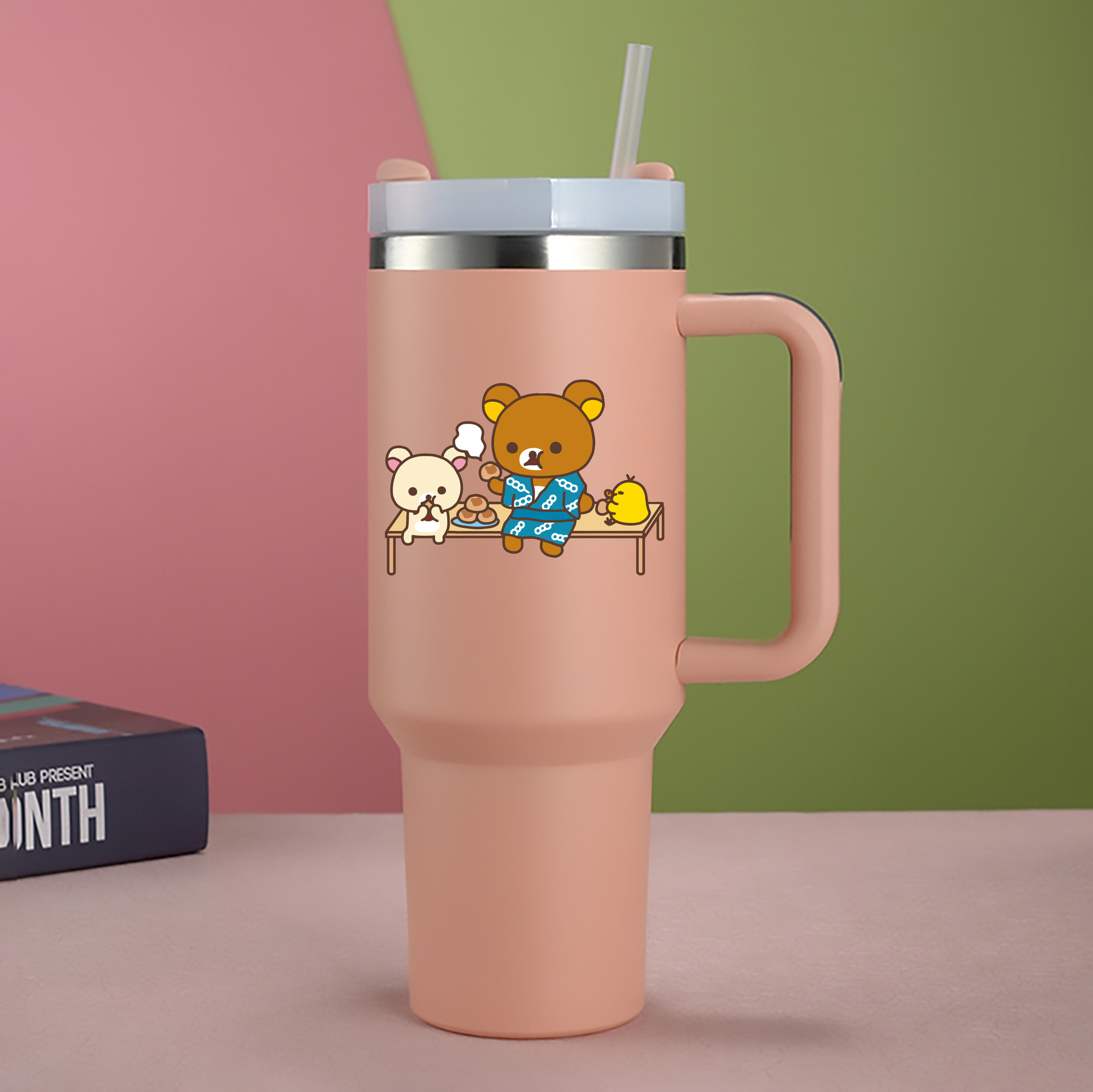 （画像用） リラックマ リラックマ キイロイトリ Rilakkuma Korilakkuma Kiiroitori 1200mL車用タンブラー - クリスタルステッカー（プラスチックストロー付き）