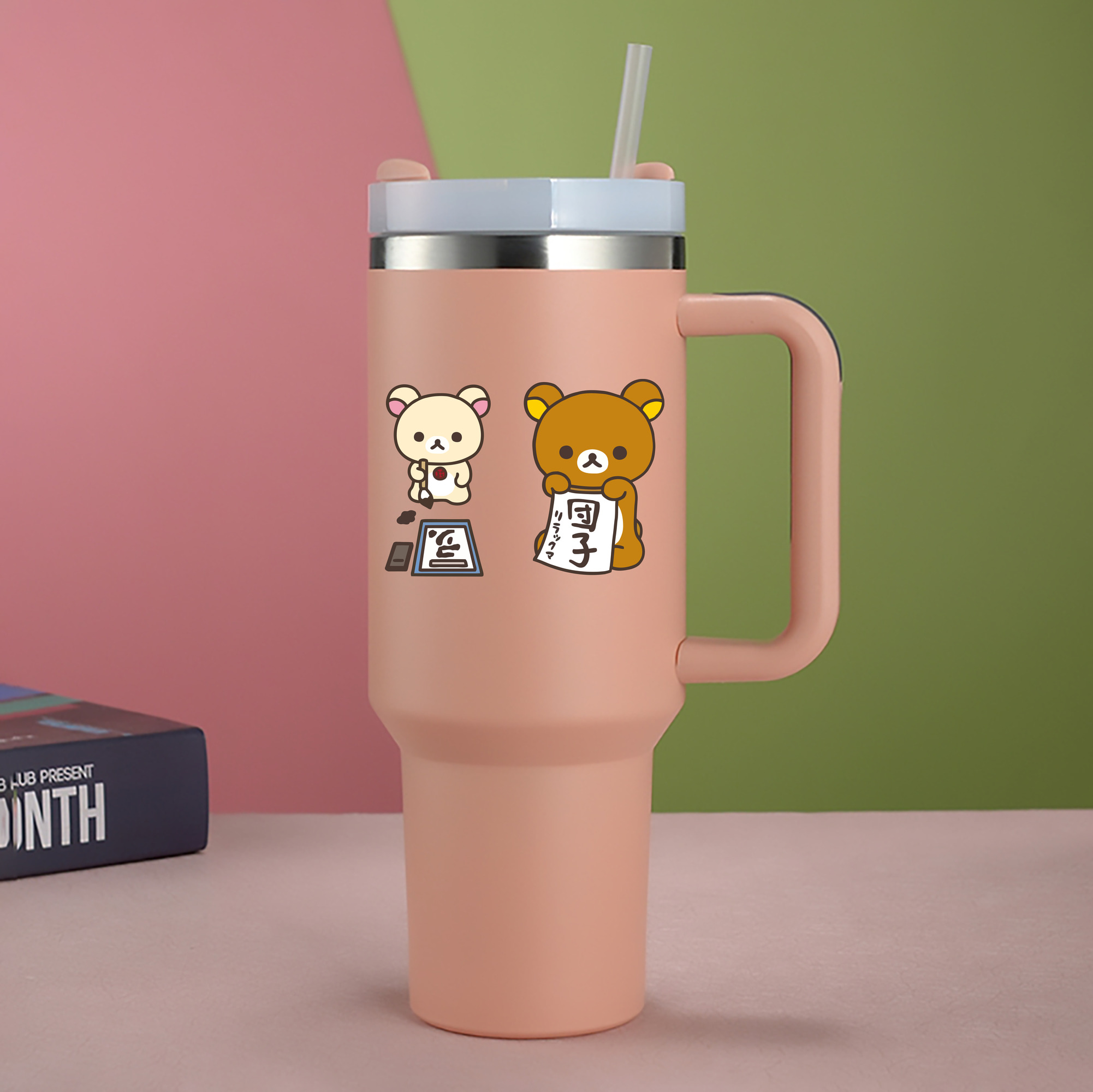 （画像用） リラックマ リラックマ キイロイトリ Rilakkuma Korilakkuma Kiiroitori 1200mL車用タンブラー - クリスタルステッカー（プラスチックストロー付き）