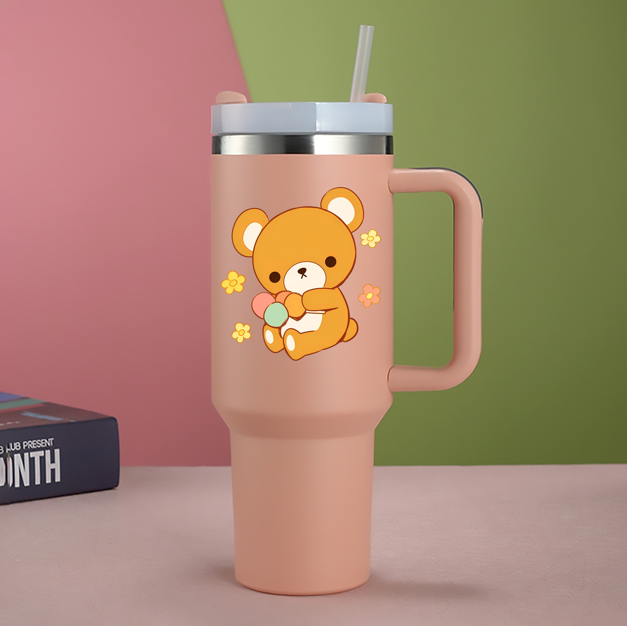 （画像用） リラックマ リラックマ キイロイトリ Rilakkuma Korilakkuma Kiiroitori 1200mL車用タンブラー - クリスタルステッカー（プラスチックストロー付き）