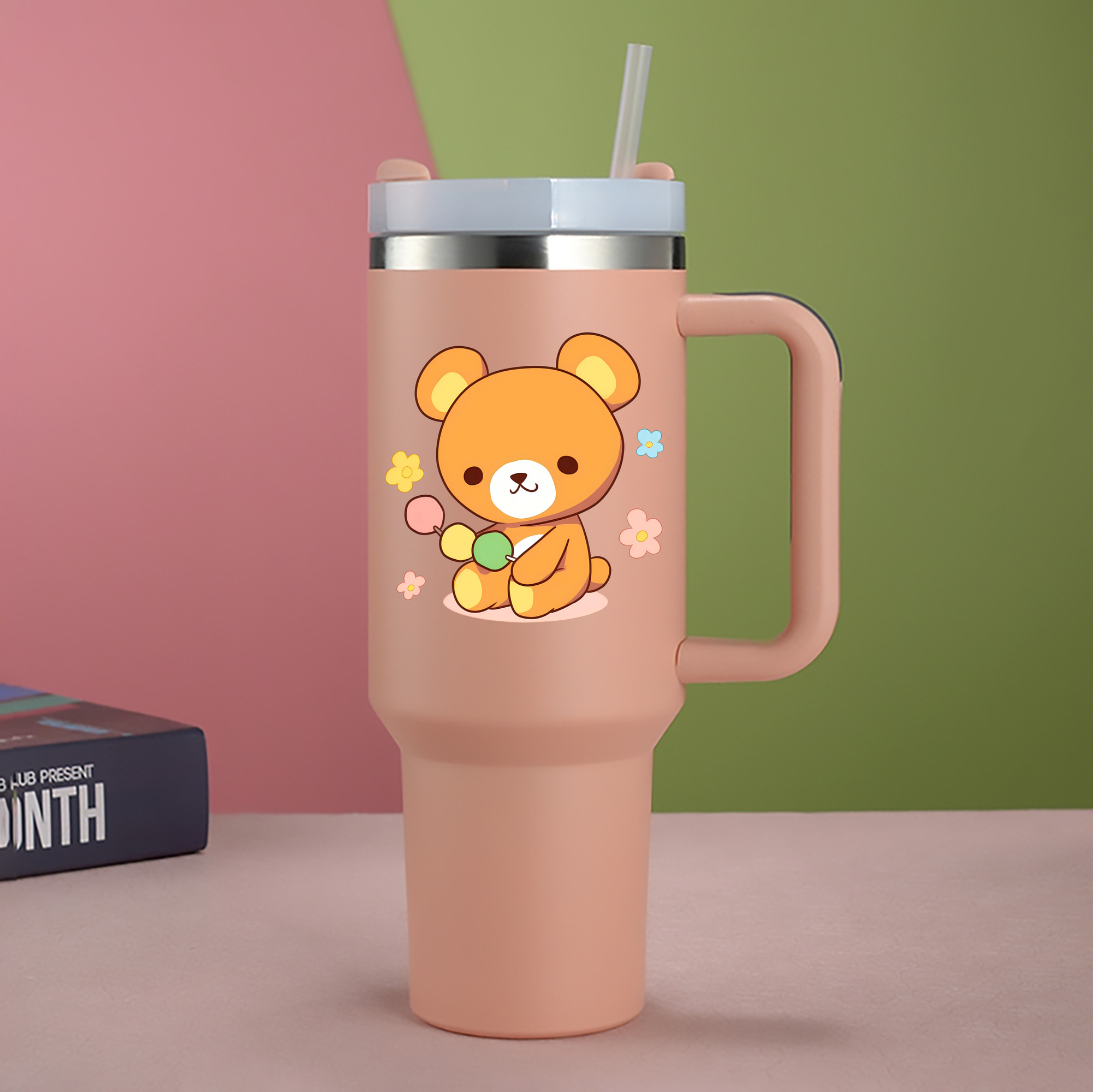 （画像用） リラックマ リラックマ キイロイトリ Rilakkuma Korilakkuma Kiiroitori 1200mL車用タンブラー - クリスタルステッカー（プラスチックストロー付き）