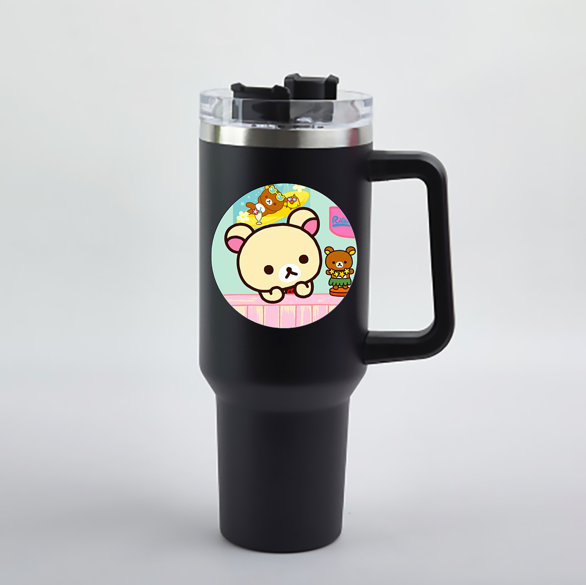 （画像用） リラックマ リラックマ キイロイトリ Rilakkuma Korilakkuma Kiiroitori 1200mL車用タンブラー - クリスタルステッカー（プラスチックストロー付き）