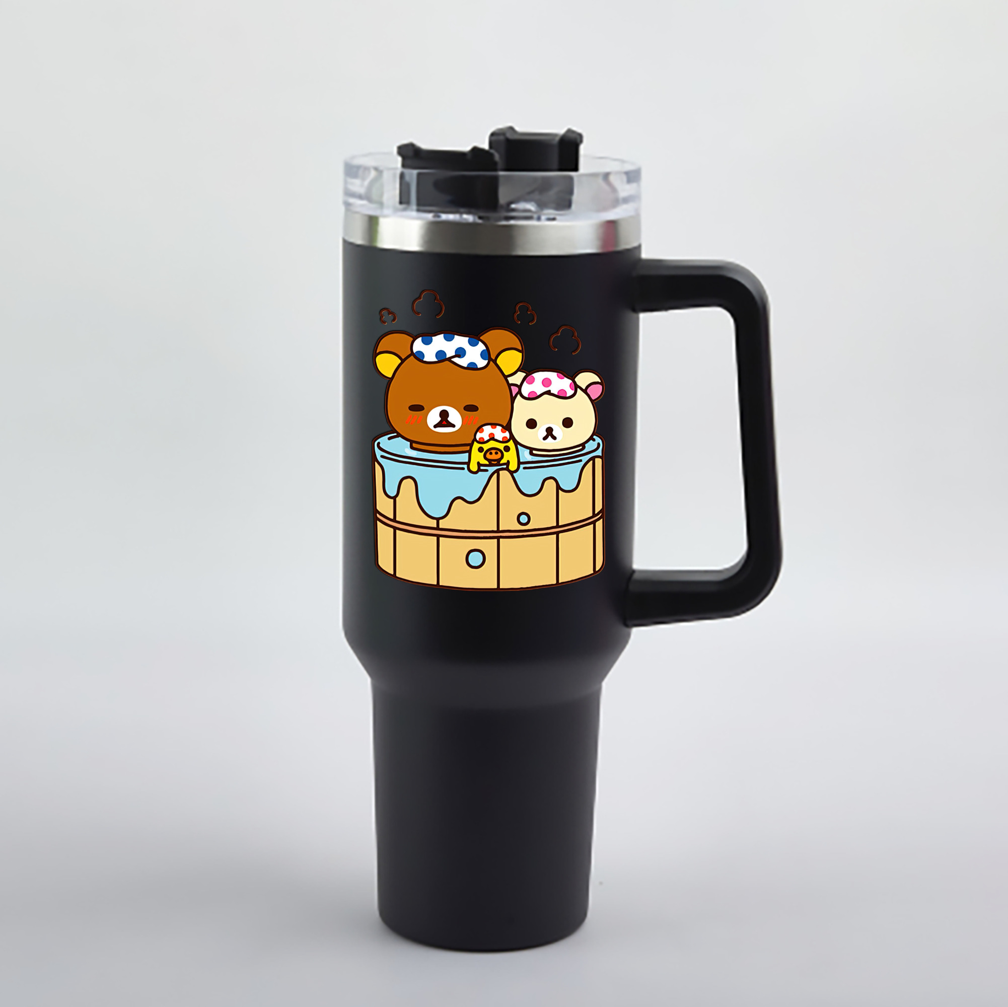 （画像用） リラックマ リラックマ キイロイトリ Rilakkuma Korilakkuma Kiiroitori 1200mL車用タンブラー - クリスタルステッカー（プラスチックストロー付き）