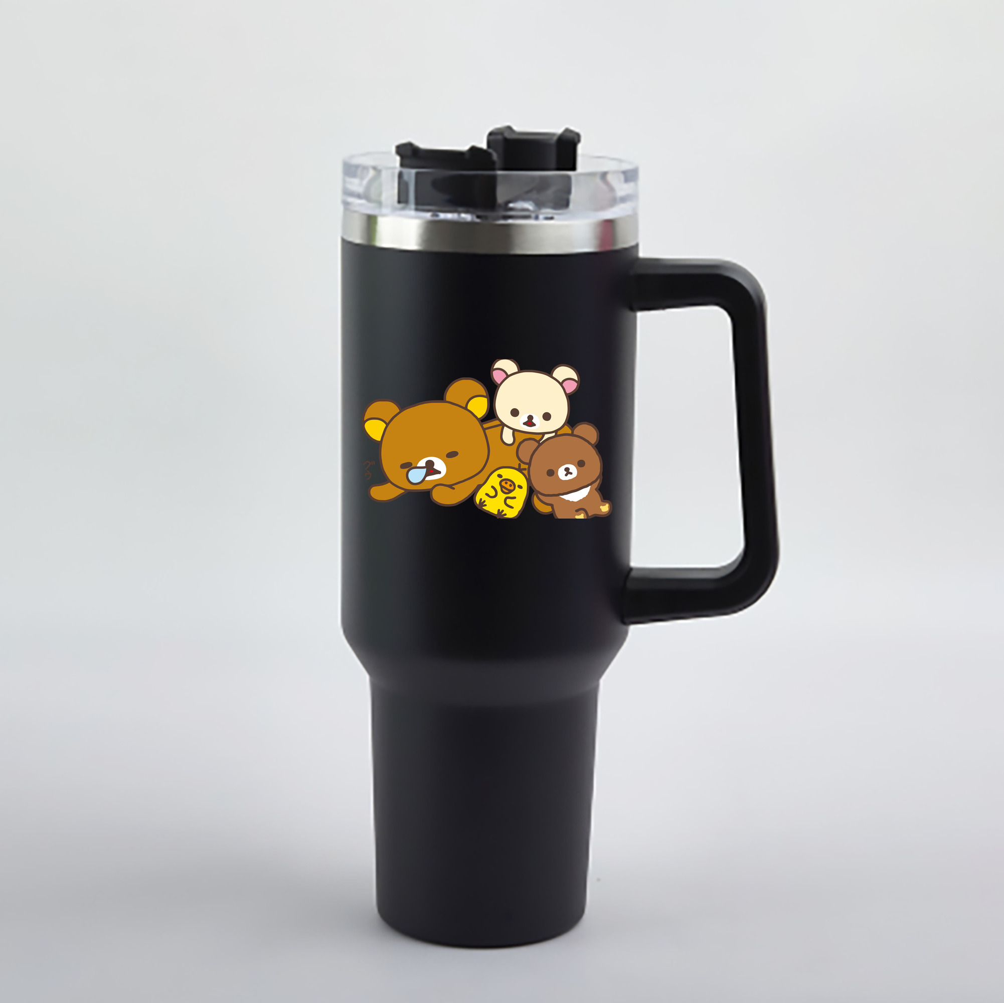 （画像用） リラックマ リラックマ キイロイトリ Rilakkuma Korilakkuma Kiiroitori 1200mL車用タンブラー - クリスタルステッカー（プラスチックストロー付き）