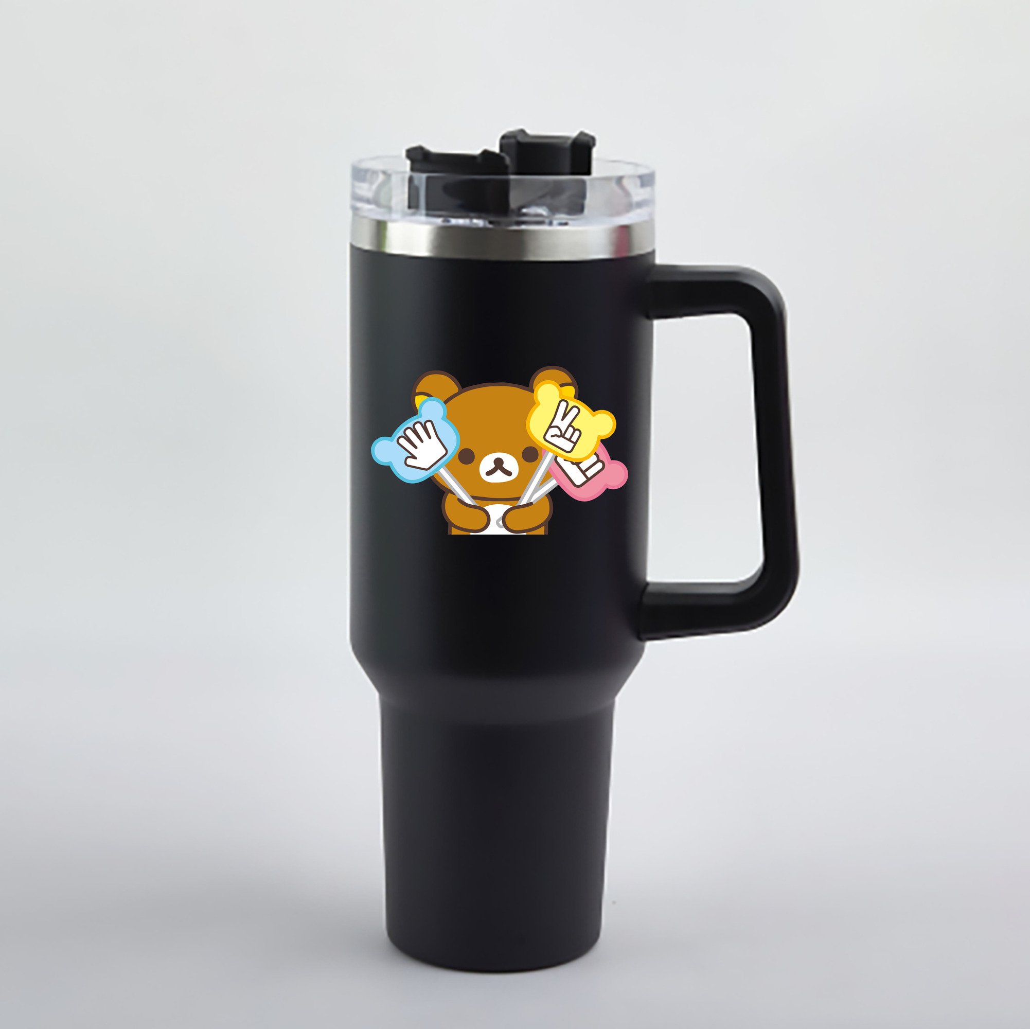 （画像用） リラックマ リラックマ キイロイトリ Rilakkuma Korilakkuma Kiiroitori 1200mL車用タンブラー - クリスタルステッカー（プラスチックストロー付き）