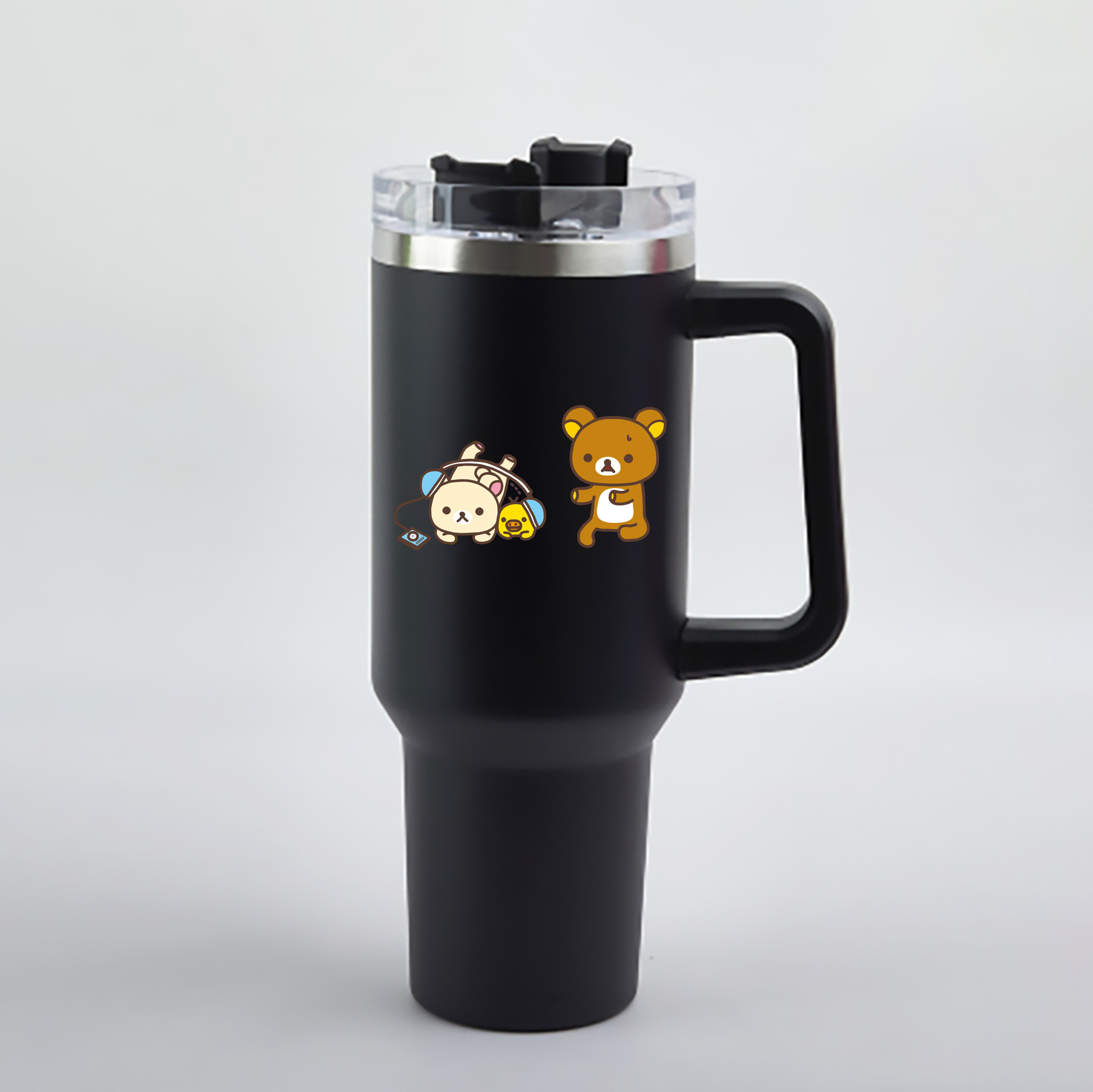 （画像用） リラックマ リラックマ キイロイトリ Rilakkuma Korilakkuma Kiiroitori 1200mL車用タンブラー - クリスタルステッカー（プラスチックストロー付き）