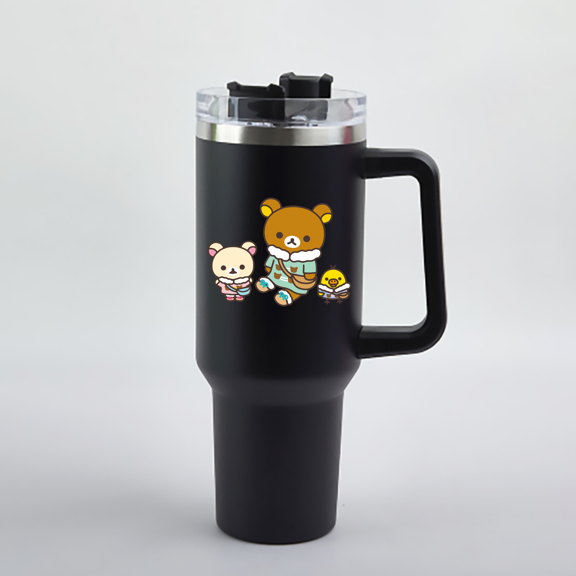 （画像用） リラックマ リラックマ キイロイトリ Rilakkuma Korilakkuma Kiiroitori 1200mL車用タンブラー - クリスタルステッカー（プラスチックストロー付き）