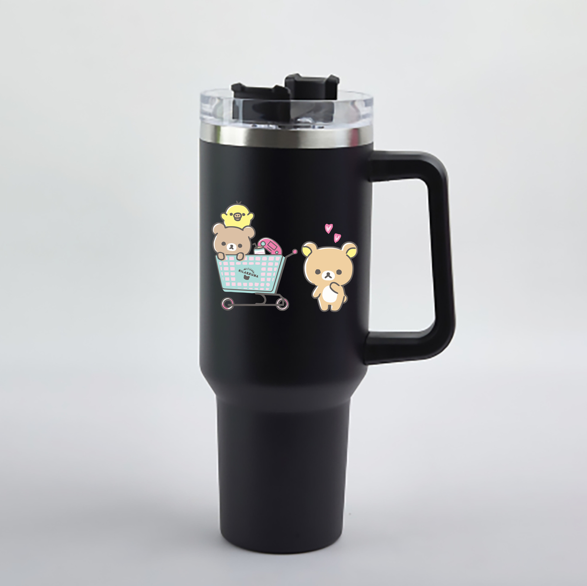（画像用） リラックマ リラックマ キイロイトリ Rilakkuma Korilakkuma Kiiroitori 1200mL車用タンブラー - クリスタルステッカー（プラスチックストロー付き）