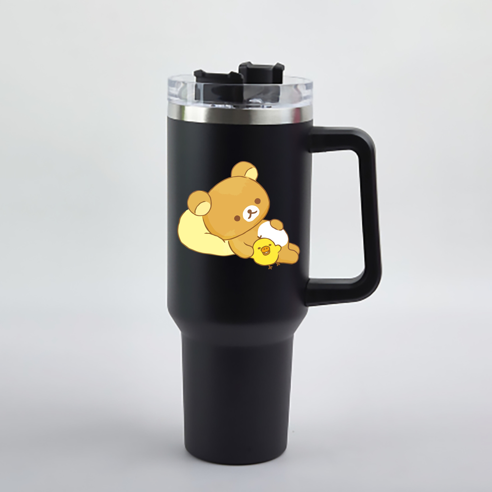 （画像用） リラックマ リラックマ キイロイトリ Rilakkuma Korilakkuma Kiiroitori 1200mL車用タンブラー - クリスタルステッカー（プラスチックストロー付き）