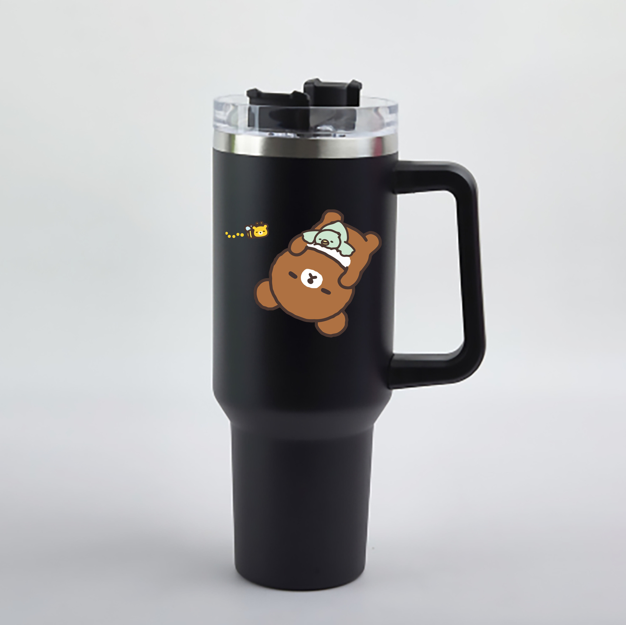 （画像用） リラックマ リラックマ キイロイトリ Rilakkuma Korilakkuma Kiiroitori 1200mL車用タンブラー - クリスタルステッカー（プラスチックストロー付き）