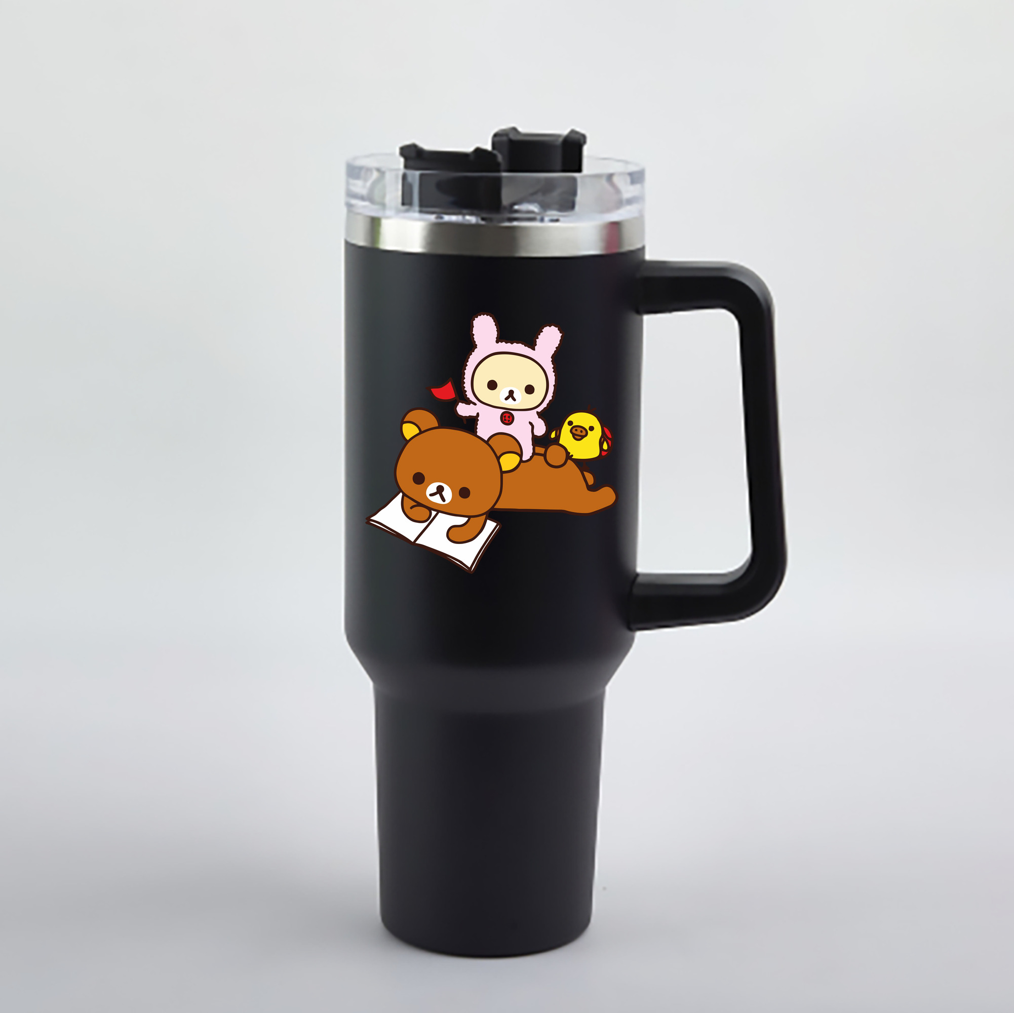 （画像用） リラックマ リラックマ キイロイトリ Rilakkuma Korilakkuma Kiiroitori 1200mL車用タンブラー - クリスタルステッカー（プラスチックストロー付き）