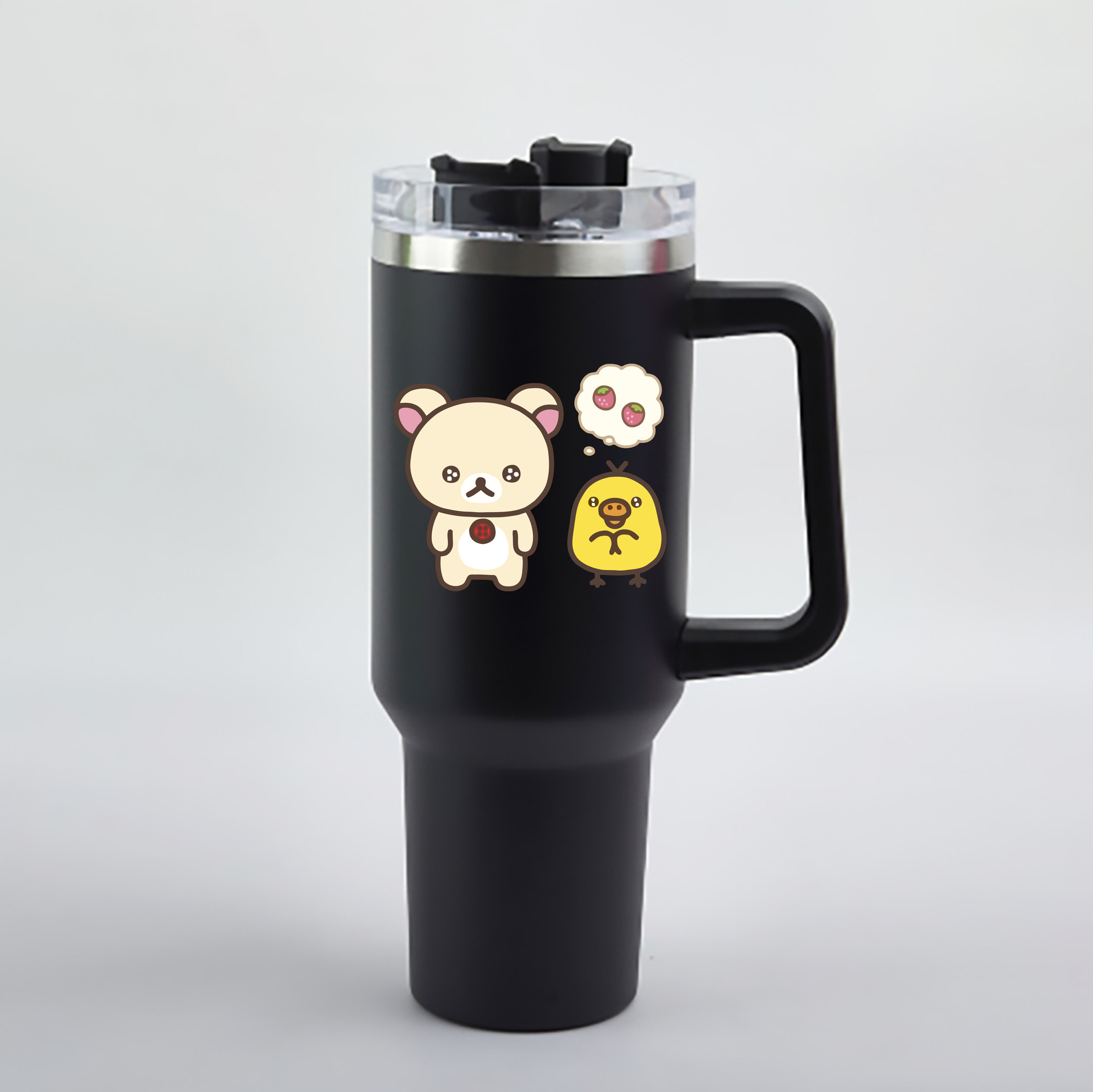 （画像用） リラックマ リラックマ キイロイトリ Rilakkuma Korilakkuma Kiiroitori 1200mL車用タンブラー - クリスタルステッカー（プラスチックストロー付き）