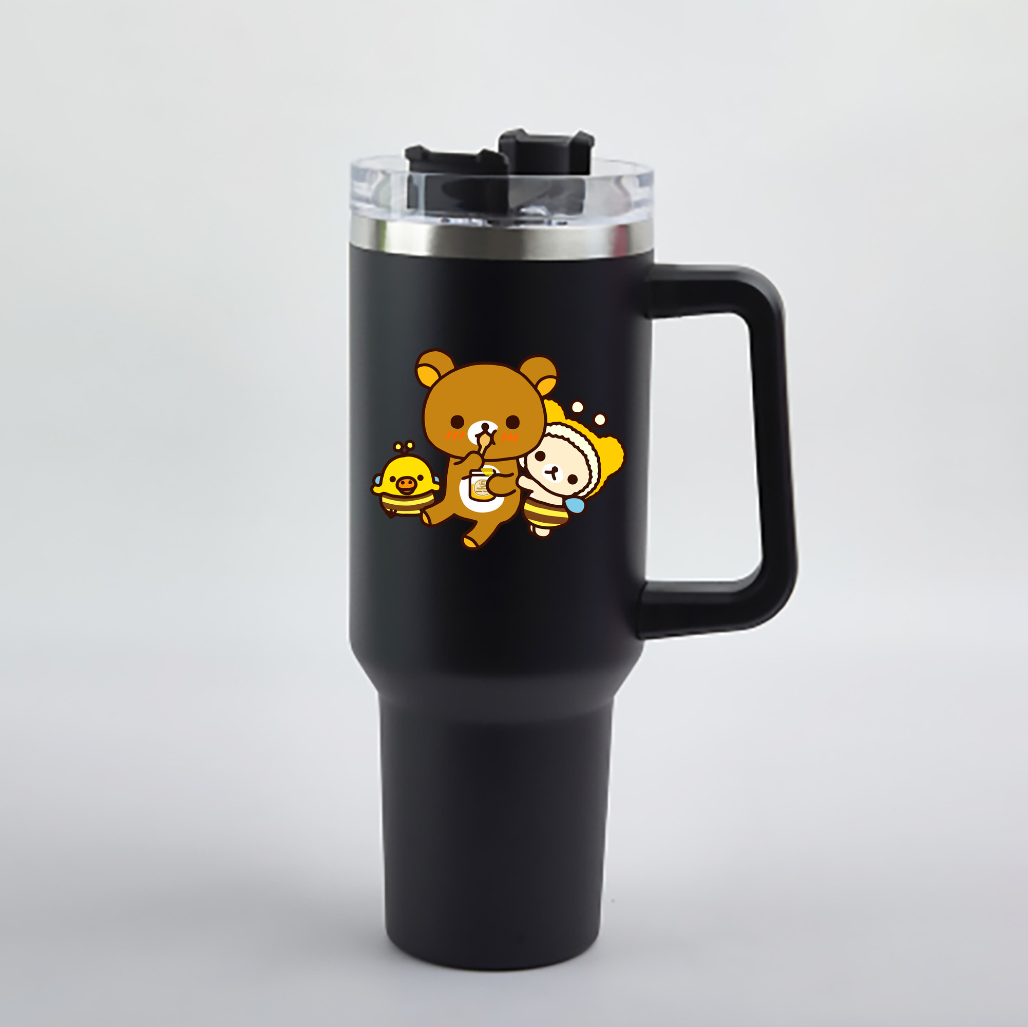 （画像用） リラックマ リラックマ キイロイトリ Rilakkuma Korilakkuma Kiiroitori 1200mL車用タンブラー - クリスタルステッカー（プラスチックストロー付き）
