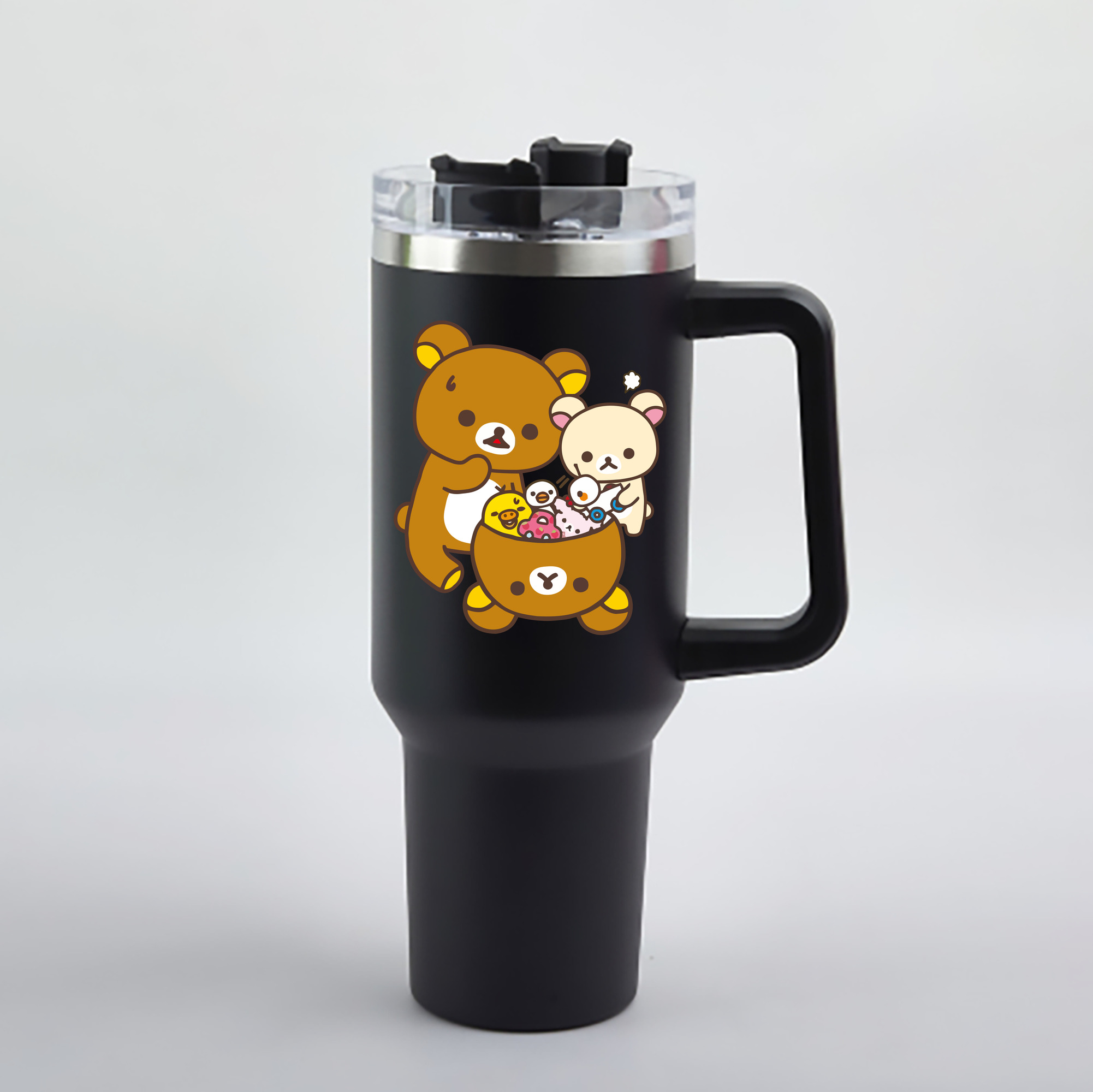 （画像用） リラックマ リラックマ キイロイトリ Rilakkuma Korilakkuma Kiiroitori 1200mL車用タンブラー - クリスタルステッカー（プラスチックストロー付き）