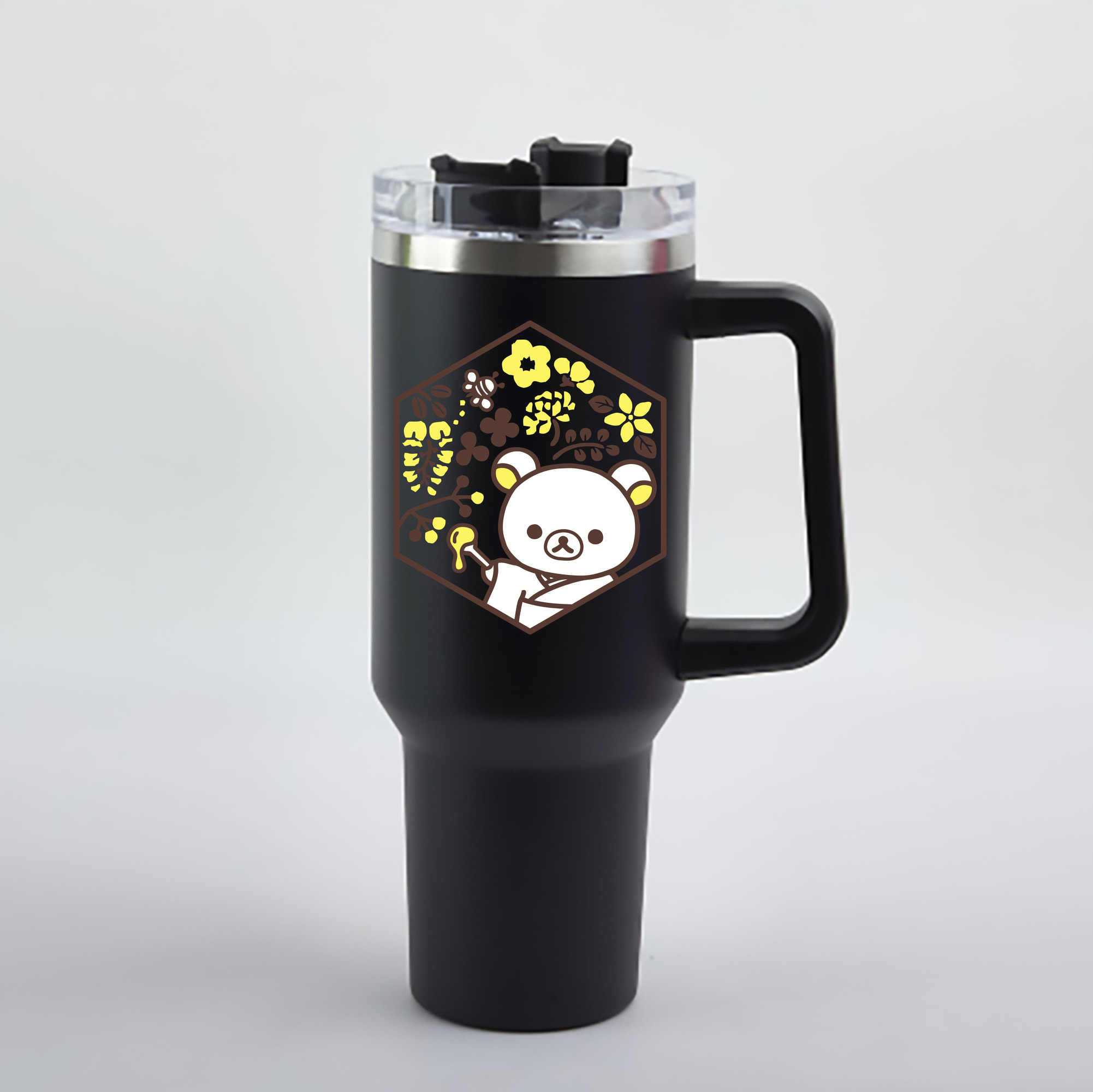 （画像用） リラックマ リラックマ キイロイトリ Rilakkuma Korilakkuma Kiiroitori 1200mL車用タンブラー - クリスタルステッカー（プラスチックストロー付き）