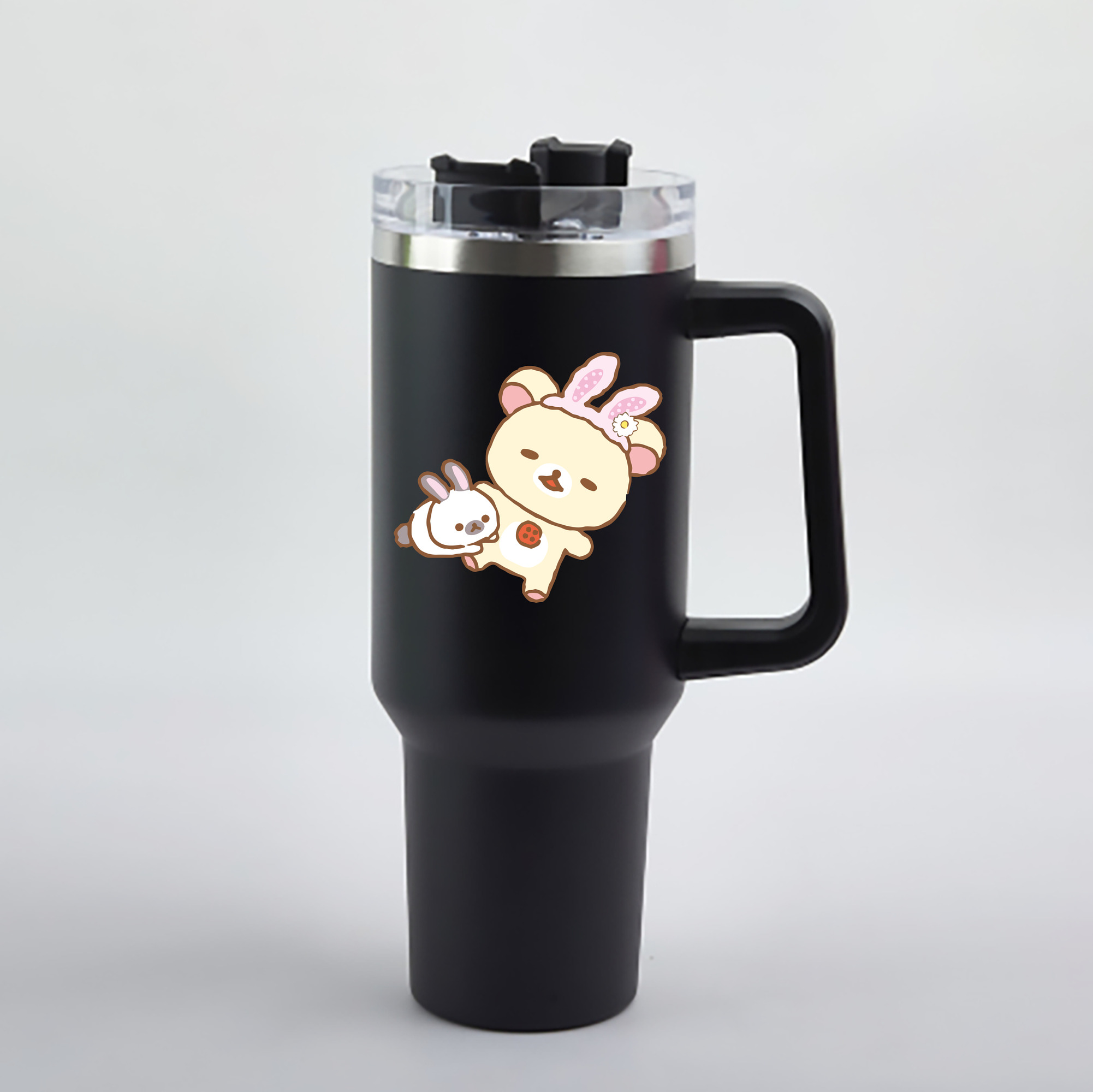 （画像用） リラックマ リラックマ キイロイトリ Rilakkuma Korilakkuma Kiiroitori 1200mL車用タンブラー - クリスタルステッカー（プラスチックストロー付き）