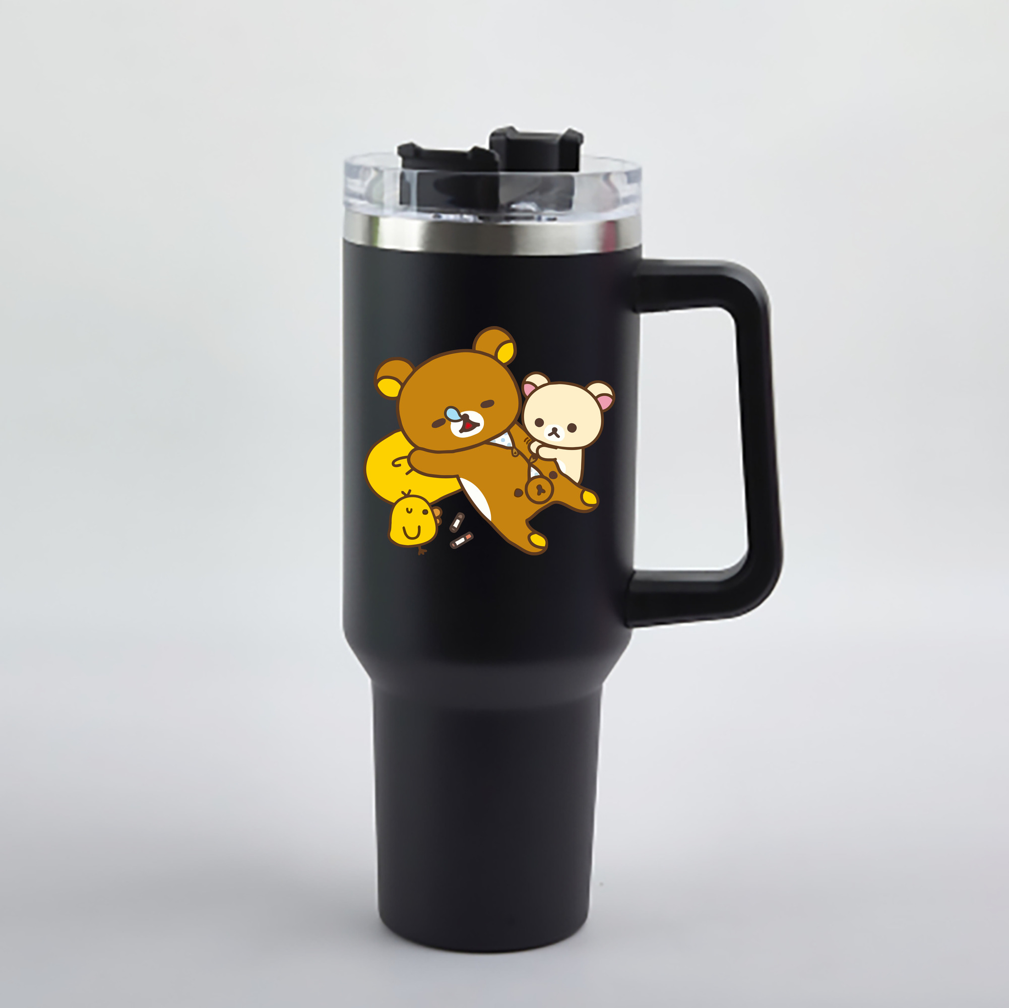 （画像用） リラックマ リラックマ キイロイトリ Rilakkuma Korilakkuma Kiiroitori 1200mL車用タンブラー - クリスタルステッカー（プラスチックストロー付き）