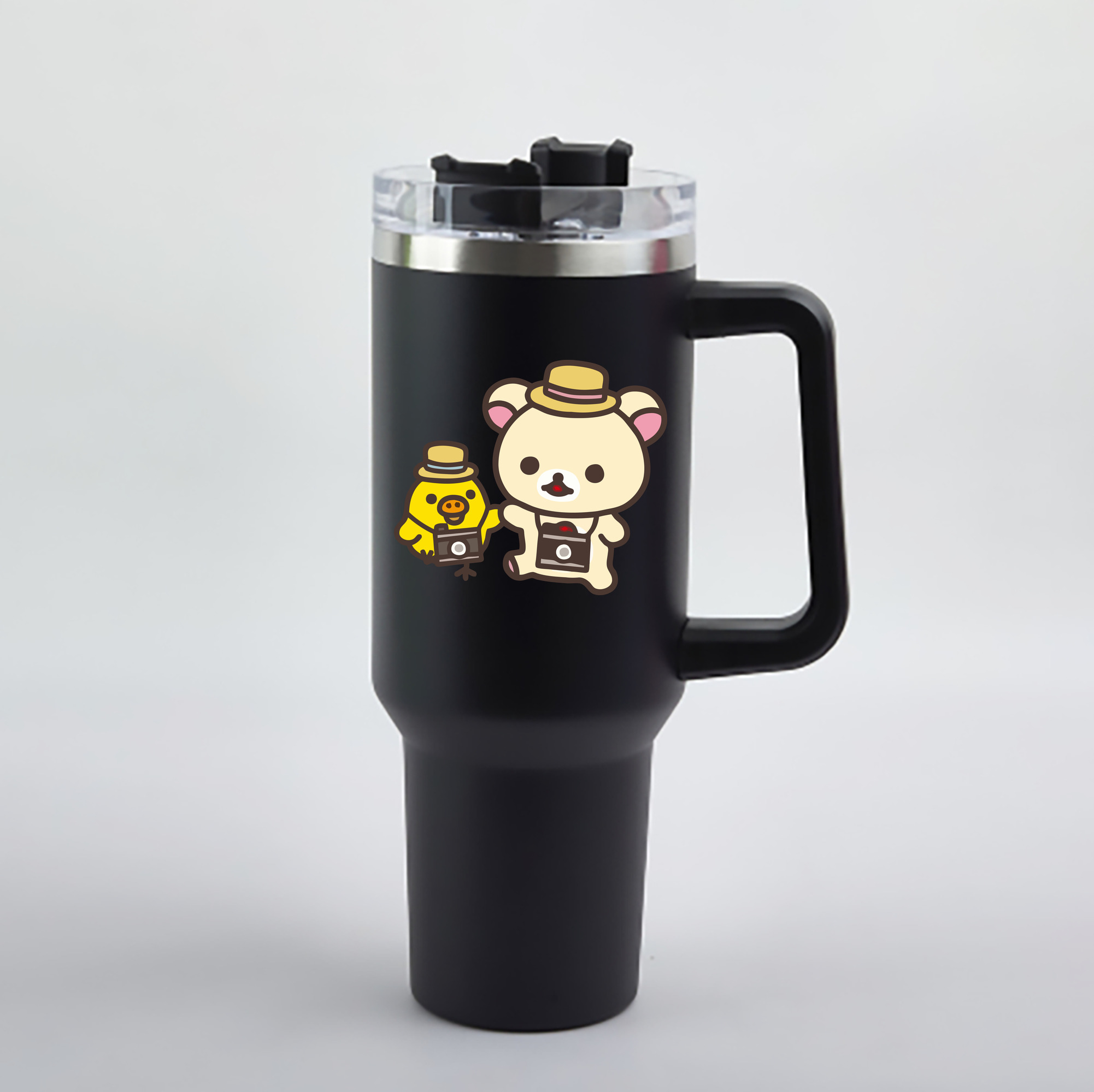 （画像用） リラックマ リラックマ キイロイトリ Rilakkuma Korilakkuma Kiiroitori 1200mL車用タンブラー - クリスタルステッカー（プラスチックストロー付き）