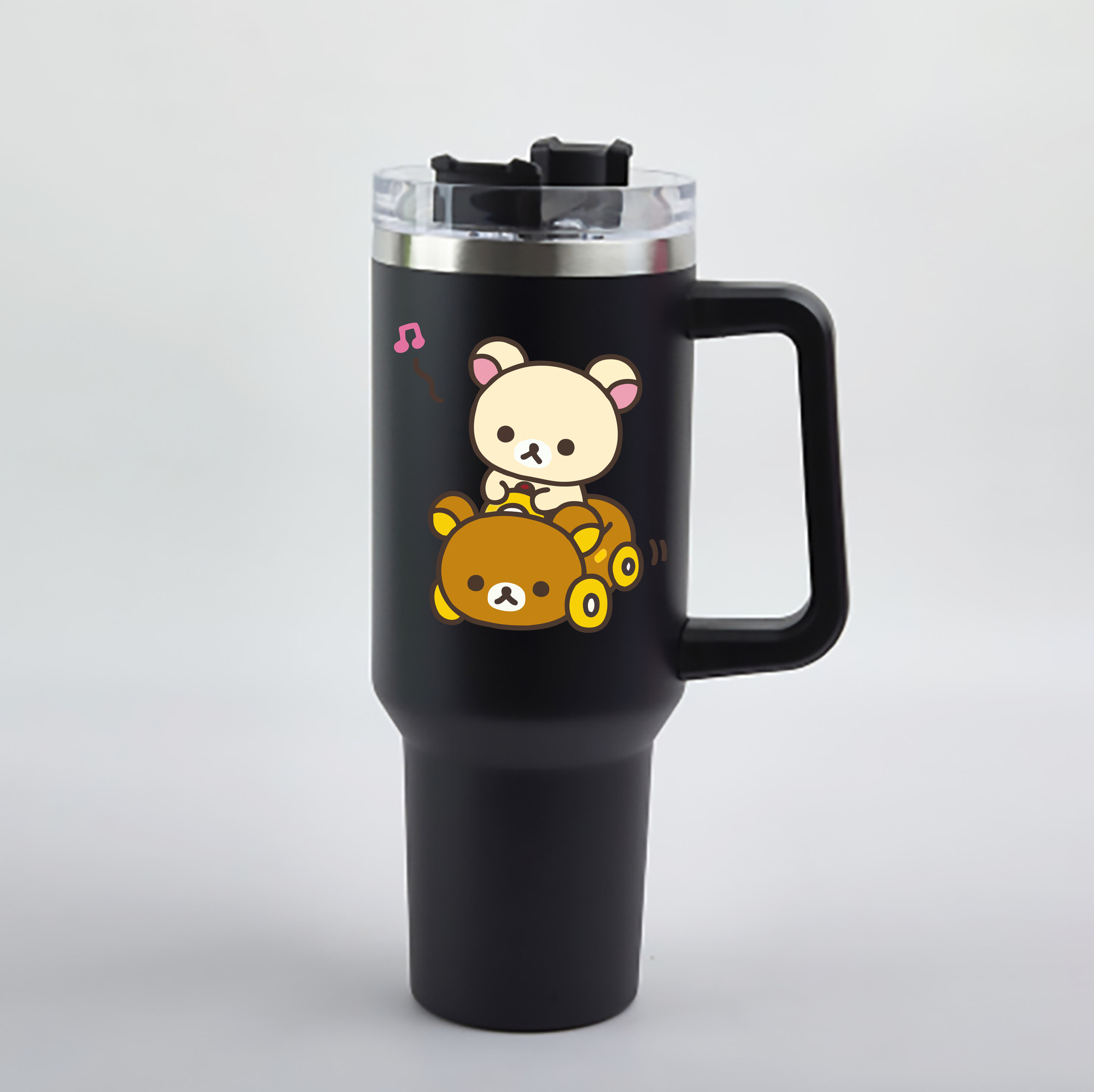 （画像用） リラックマ リラックマ キイロイトリ Rilakkuma Korilakkuma Kiiroitori 1200mL車用タンブラー - クリスタルステッカー（プラスチックストロー付き）