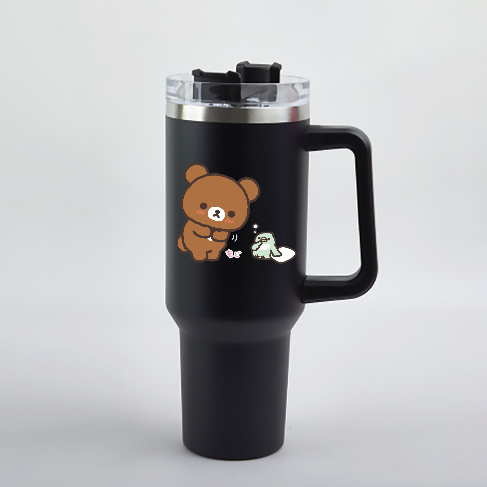 （画像用） リラックマ リラックマ キイロイトリ Rilakkuma Korilakkuma Kiiroitori 1200mL車用タンブラー - クリスタルステッカー（プラスチックストロー付き）