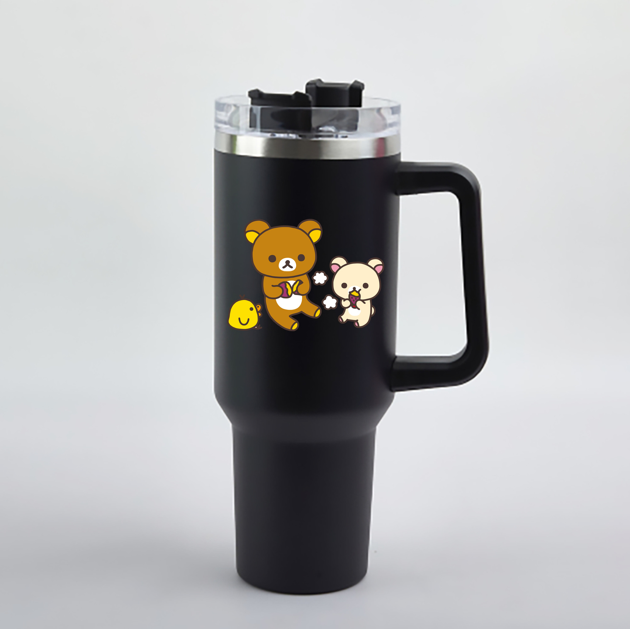 （画像用） リラックマ リラックマ キイロイトリ Rilakkuma Korilakkuma Kiiroitori 1200mL車用タンブラー - クリスタルステッカー（プラスチックストロー付き）