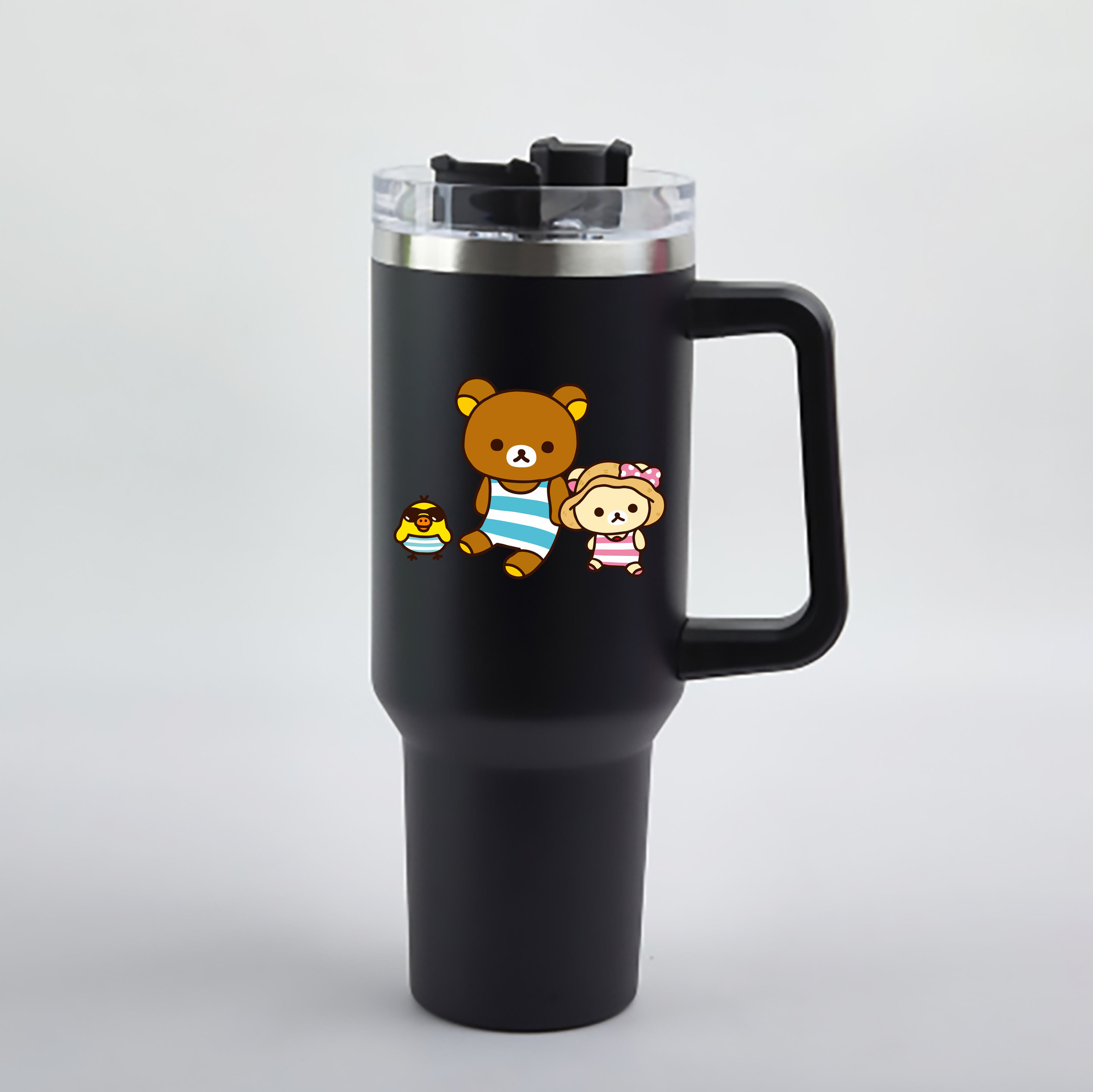 （画像用） リラックマ リラックマ キイロイトリ Rilakkuma Korilakkuma Kiiroitori 1200mL車用タンブラー - クリスタルステッカー（プラスチックストロー付き）