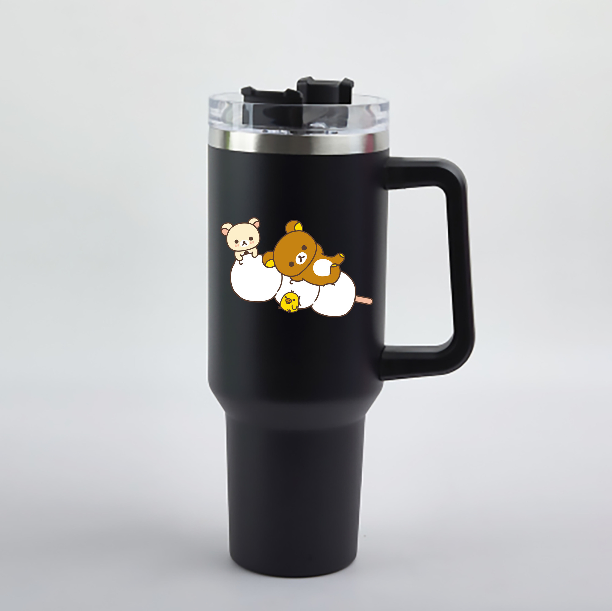 （画像用） リラックマ リラックマ キイロイトリ Rilakkuma Korilakkuma Kiiroitori 1200mL車用タンブラー - クリスタルステッカー（プラスチックストロー付き）