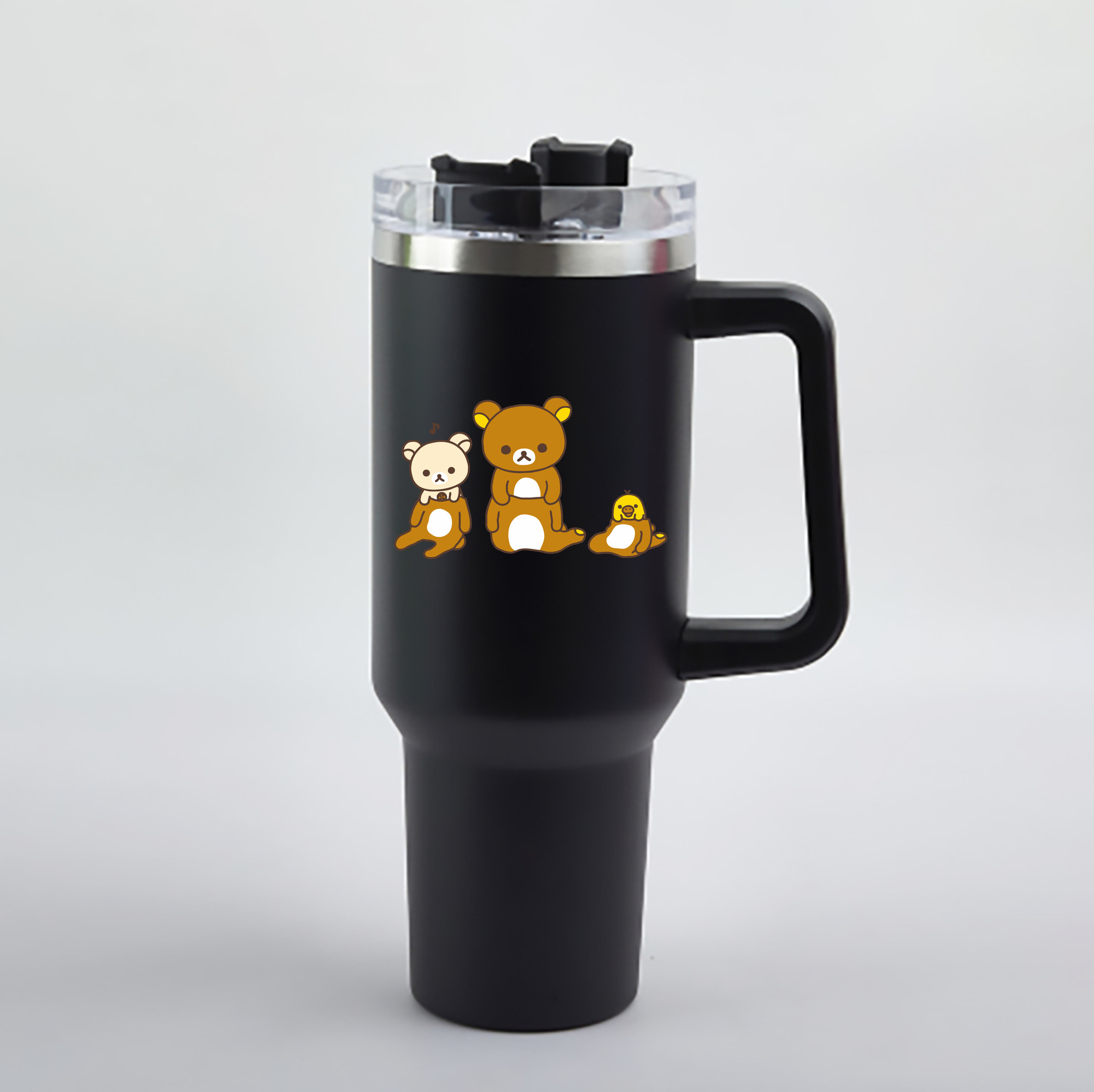 （画像用） リラックマ リラックマ キイロイトリ Rilakkuma Korilakkuma Kiiroitori 1200mL車用タンブラー - クリスタルステッカー（プラスチックストロー付き）