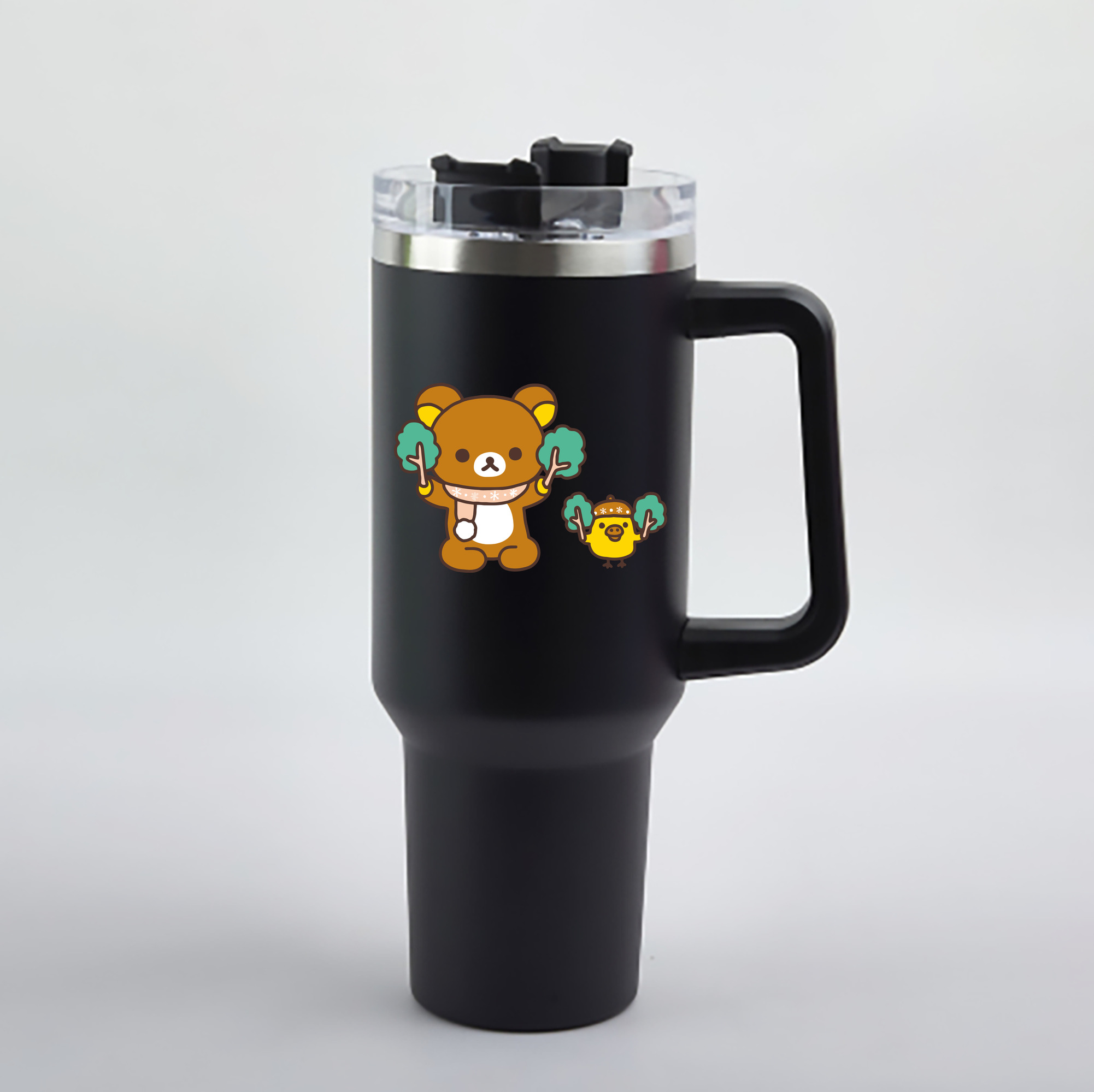 （画像用） リラックマ リラックマ キイロイトリ Rilakkuma Korilakkuma Kiiroitori 1200mL車用タンブラー - クリスタルステッカー（プラスチックストロー付き）