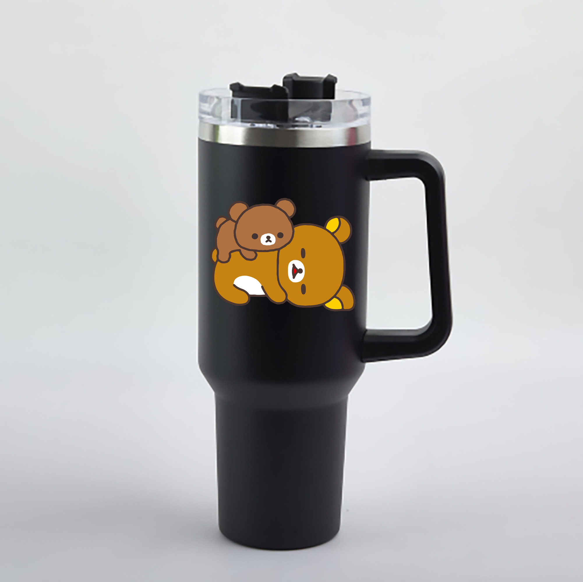 （画像用） リラックマ リラックマ キイロイトリ Rilakkuma Korilakkuma Kiiroitori 1200mL車用タンブラー - クリスタルステッカー（プラスチックストロー付き）