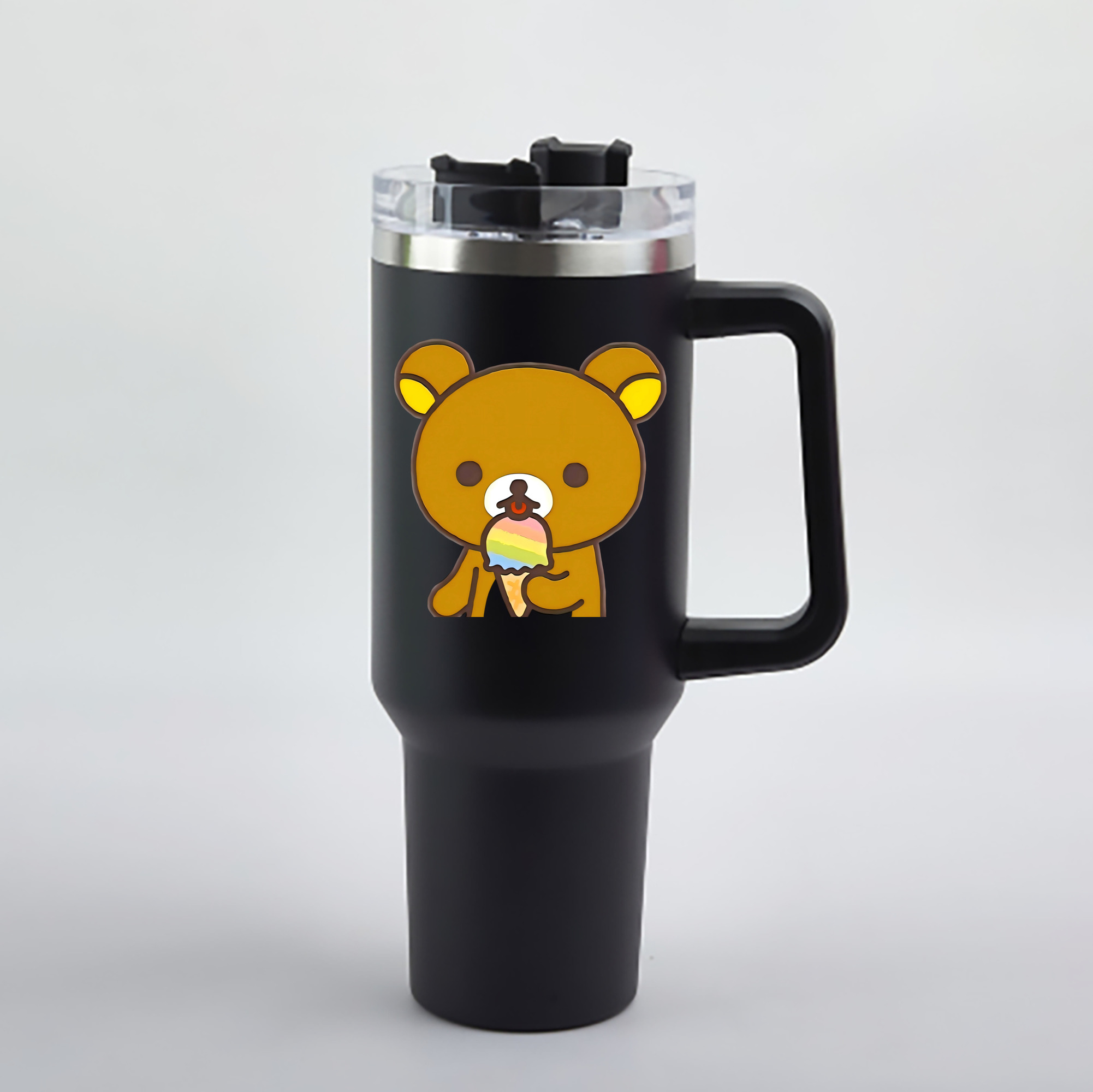 （画像用） リラックマ リラックマ キイロイトリ Rilakkuma Korilakkuma Kiiroitori 1200mL車用タンブラー - クリスタルステッカー（プラスチックストロー付き）