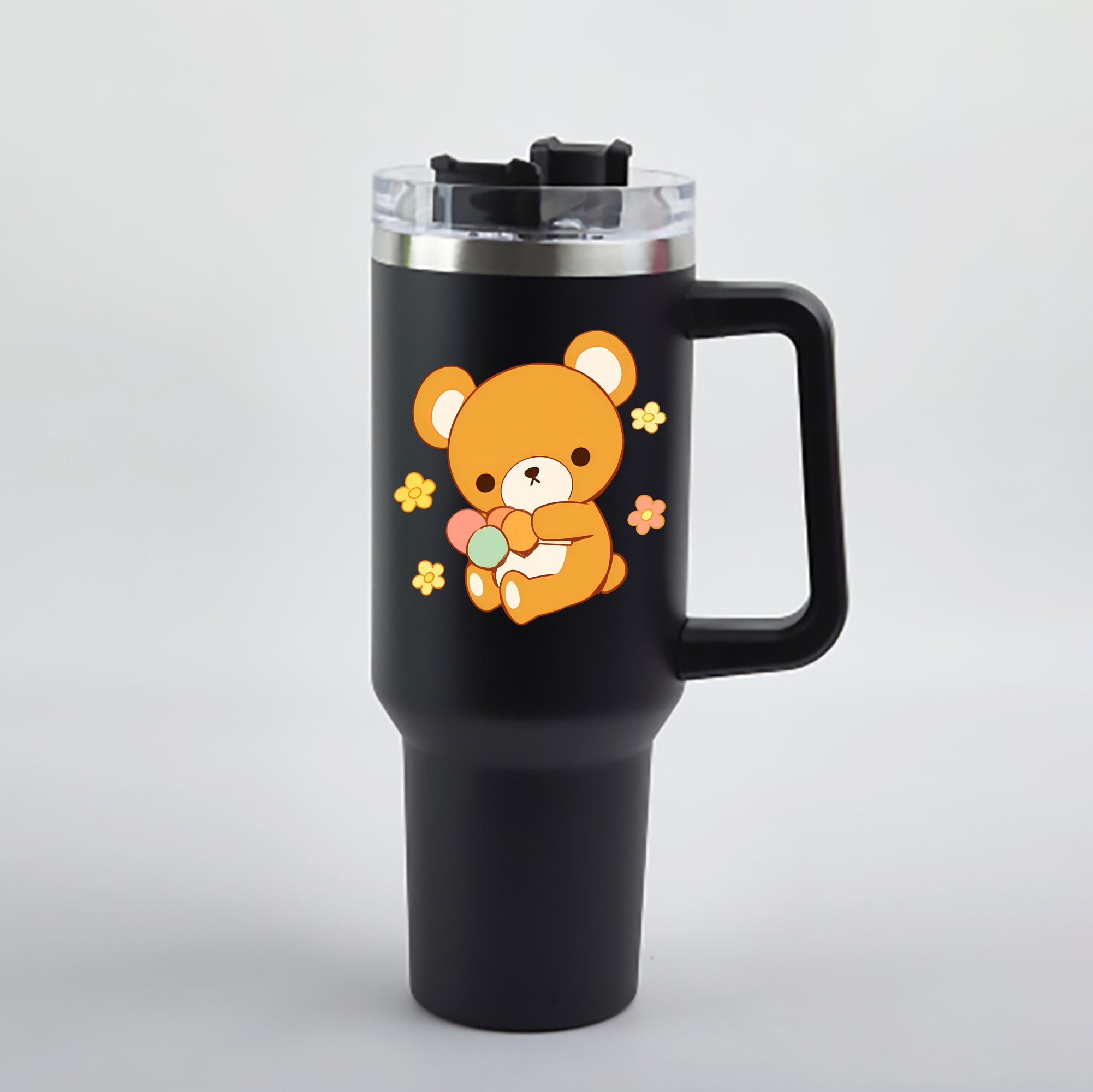 （画像用） リラックマ リラックマ キイロイトリ Rilakkuma Korilakkuma Kiiroitori 1200mL車用タンブラー - クリスタルステッカー（プラスチックストロー付き）