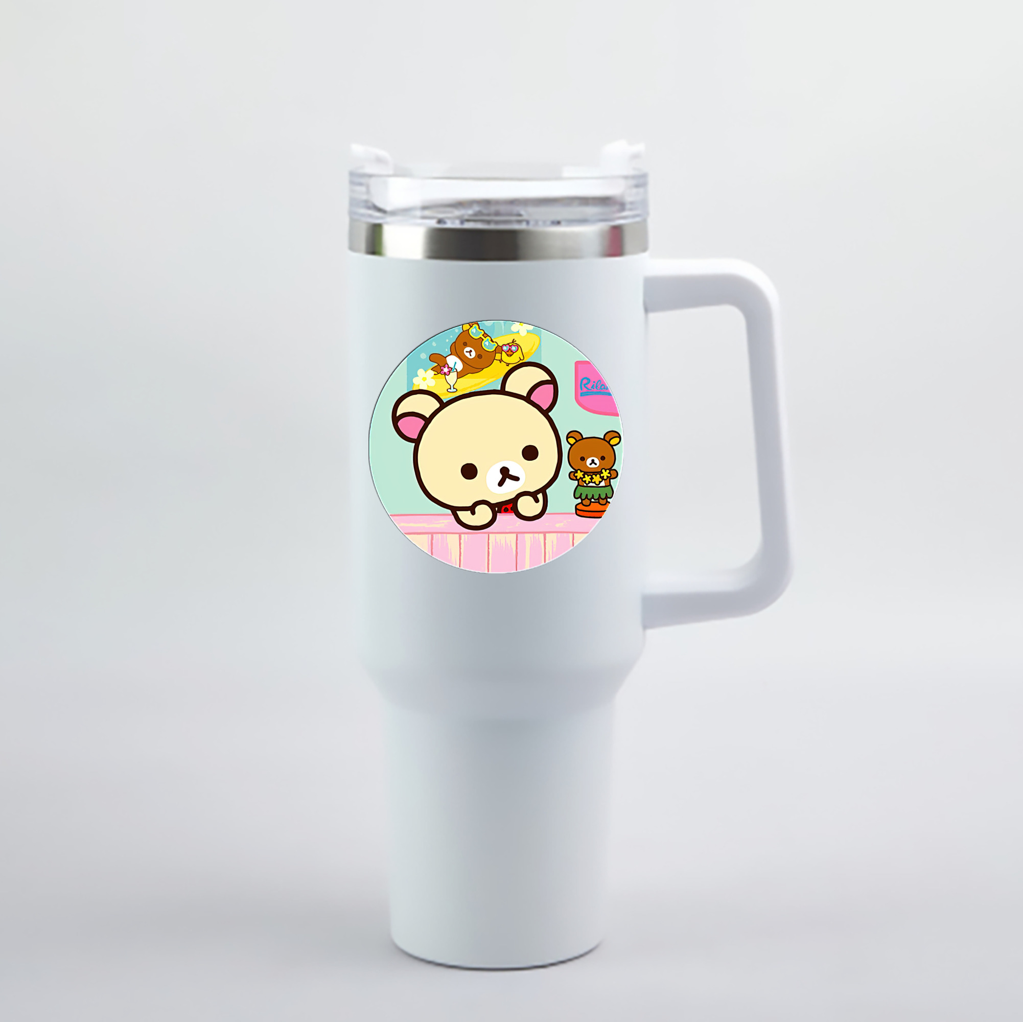 （画像用） リラックマ リラックマ キイロイトリ Rilakkuma Korilakkuma Kiiroitori 1200mL車用タンブラー - クリスタルステッカー（プラスチックストロー付き）