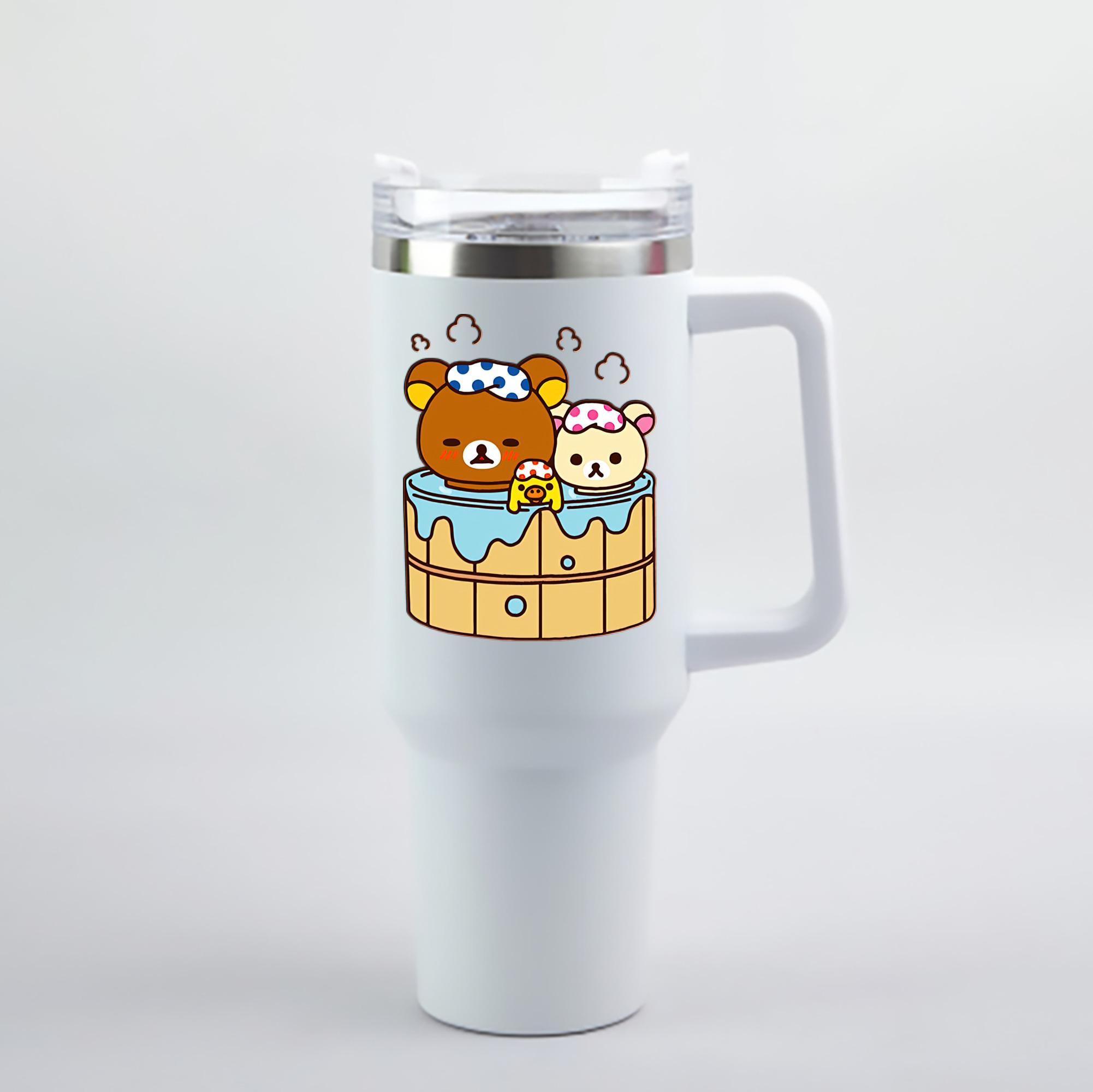 （画像用） リラックマ リラックマ キイロイトリ Rilakkuma Korilakkuma Kiiroitori 1200mL車用タンブラー - クリスタルステッカー（プラスチックストロー付き）