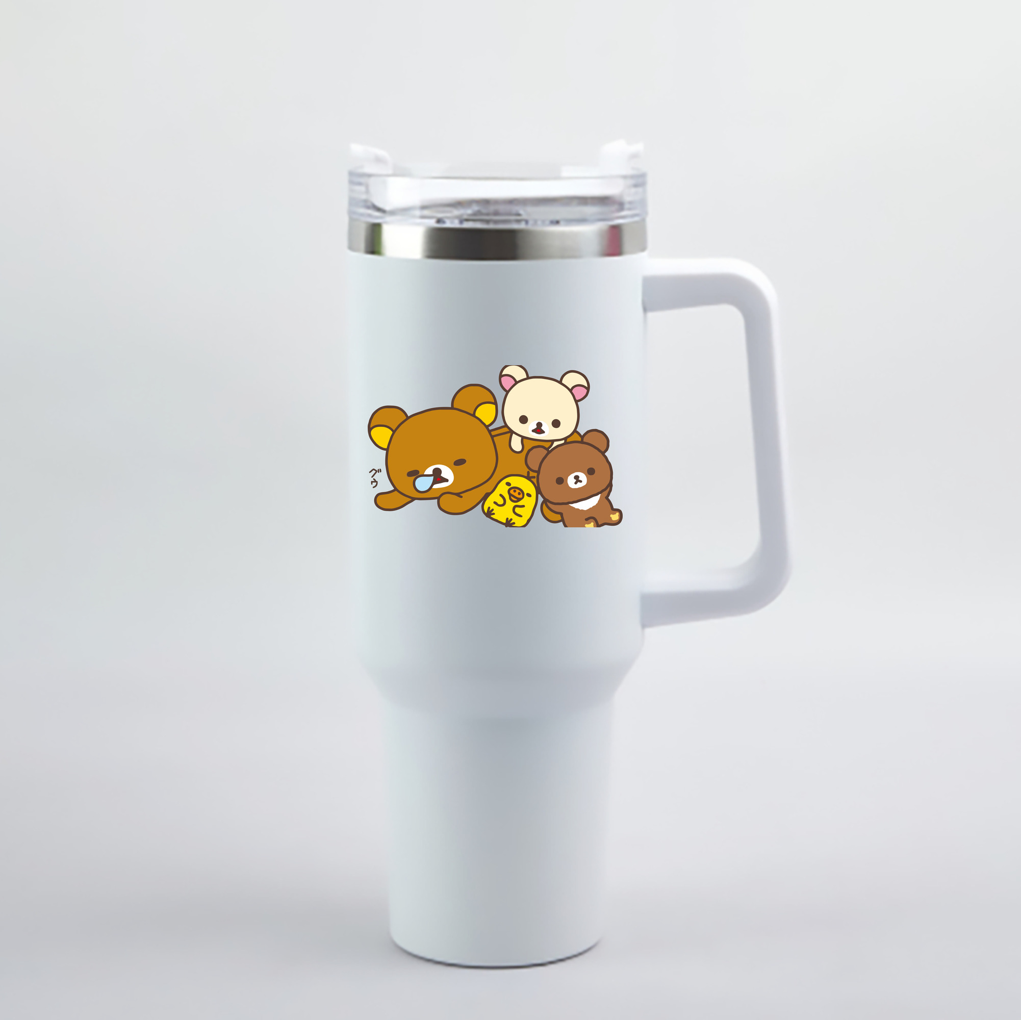 （画像用） リラックマ リラックマ キイロイトリ Rilakkuma Korilakkuma Kiiroitori 1200mL車用タンブラー - クリスタルステッカー（プラスチックストロー付き）
