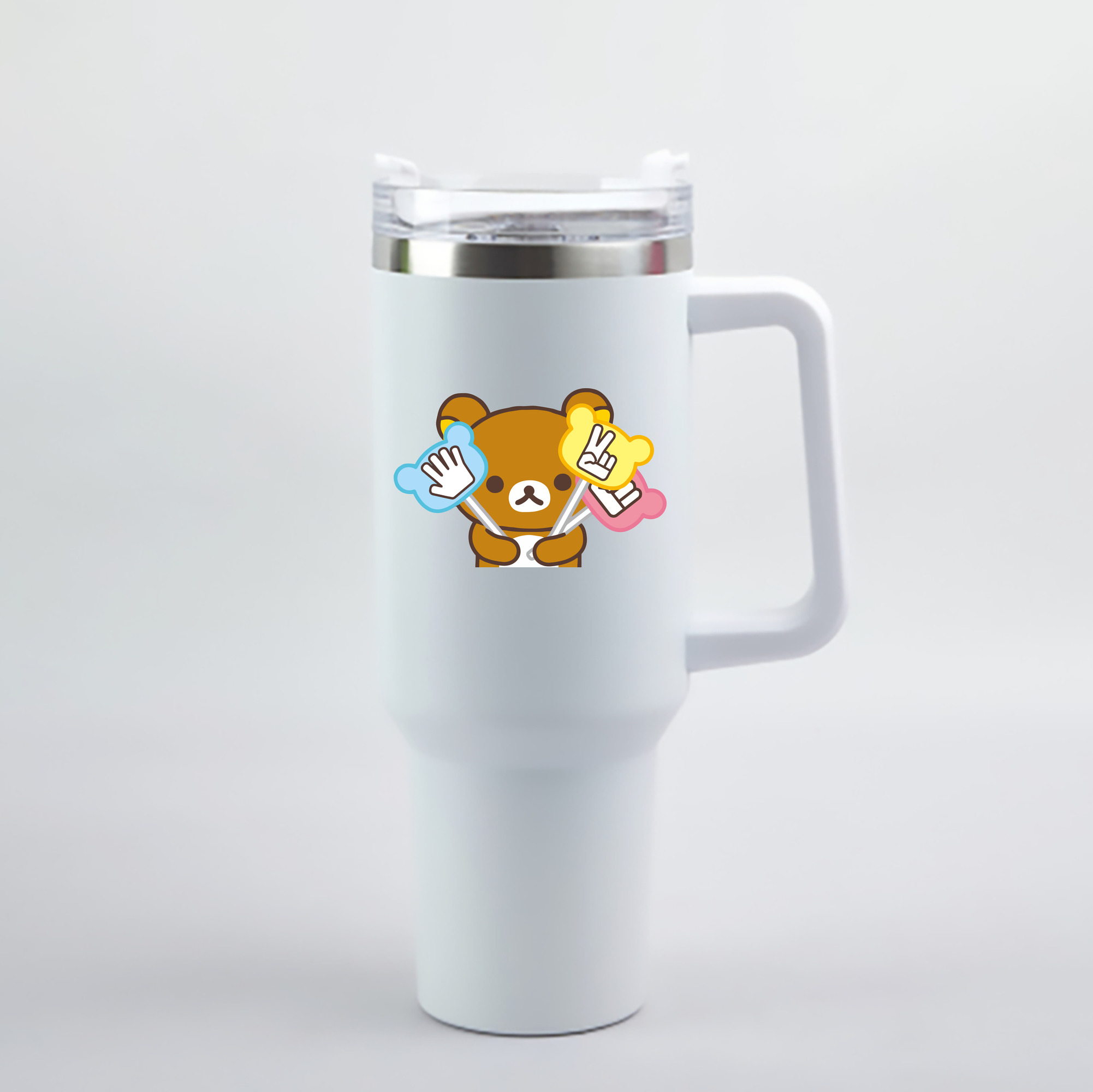 （画像用） リラックマ リラックマ キイロイトリ Rilakkuma Korilakkuma Kiiroitori 1200mL車用タンブラー - クリスタルステッカー（プラスチックストロー付き）
