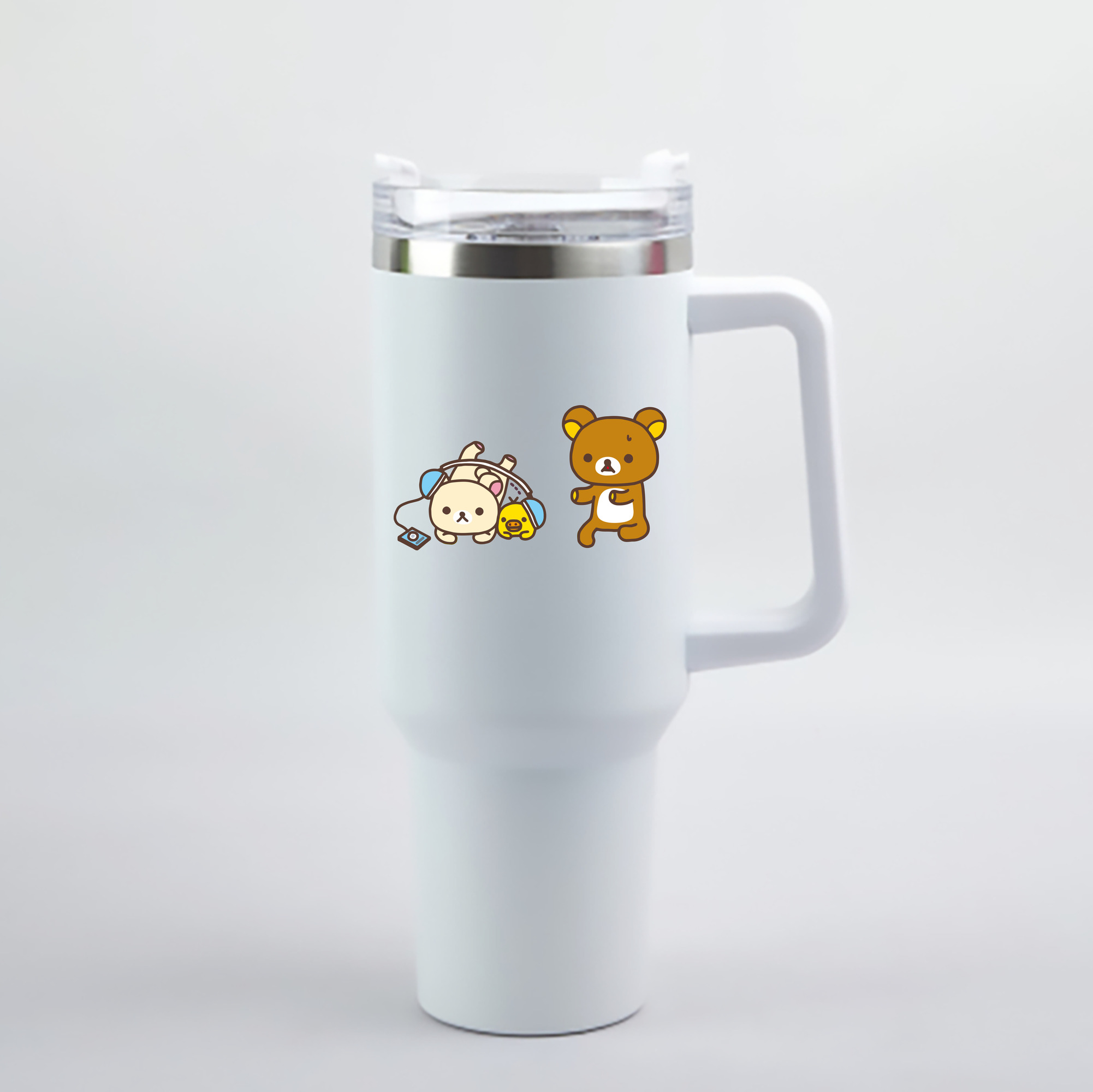 （画像用） リラックマ リラックマ キイロイトリ Rilakkuma Korilakkuma Kiiroitori 1200mL車用タンブラー - クリスタルステッカー（プラスチックストロー付き）