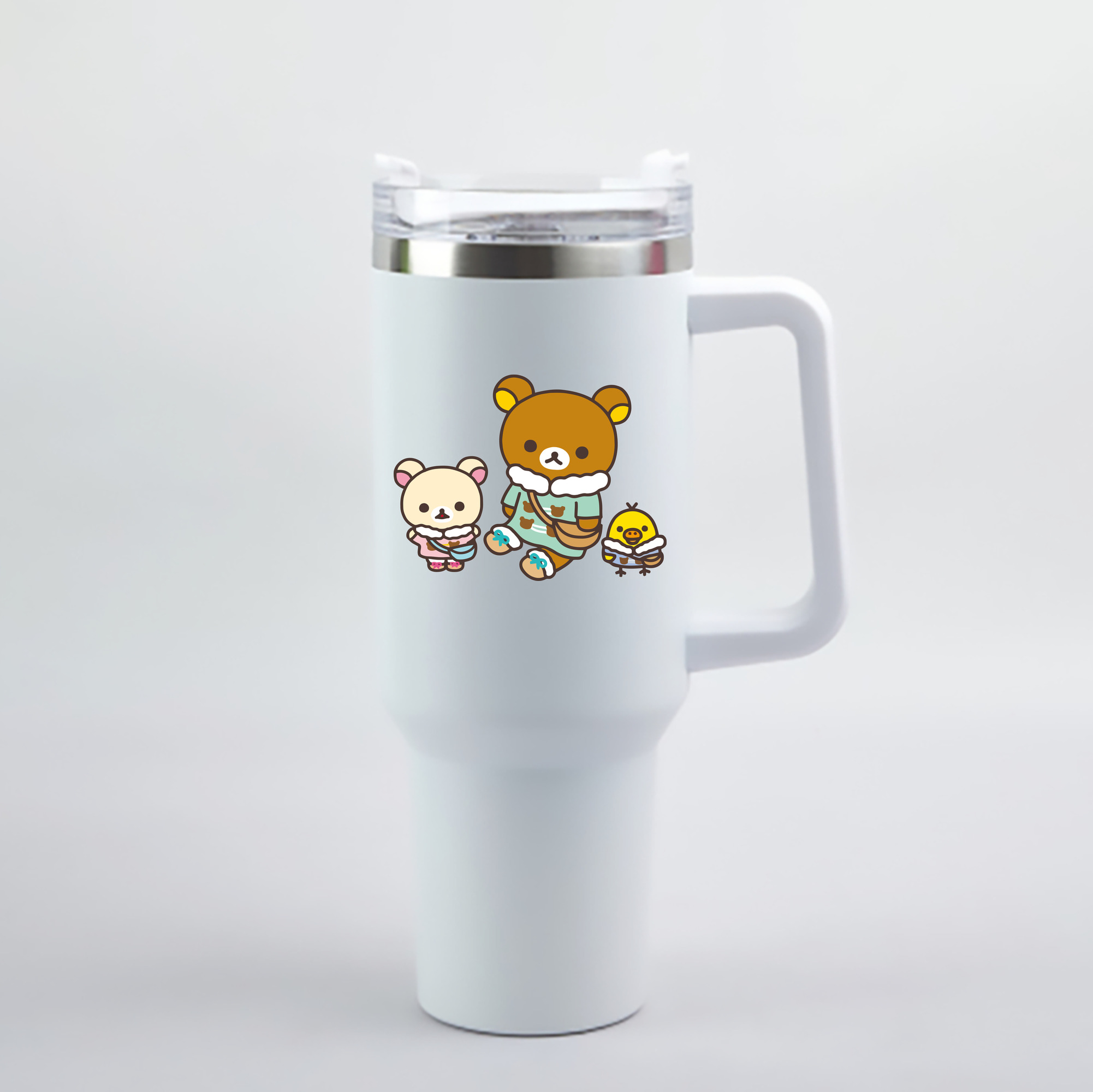 （画像用） リラックマ リラックマ キイロイトリ Rilakkuma Korilakkuma Kiiroitori 1200mL車用タンブラー - クリスタルステッカー（プラスチックストロー付き）