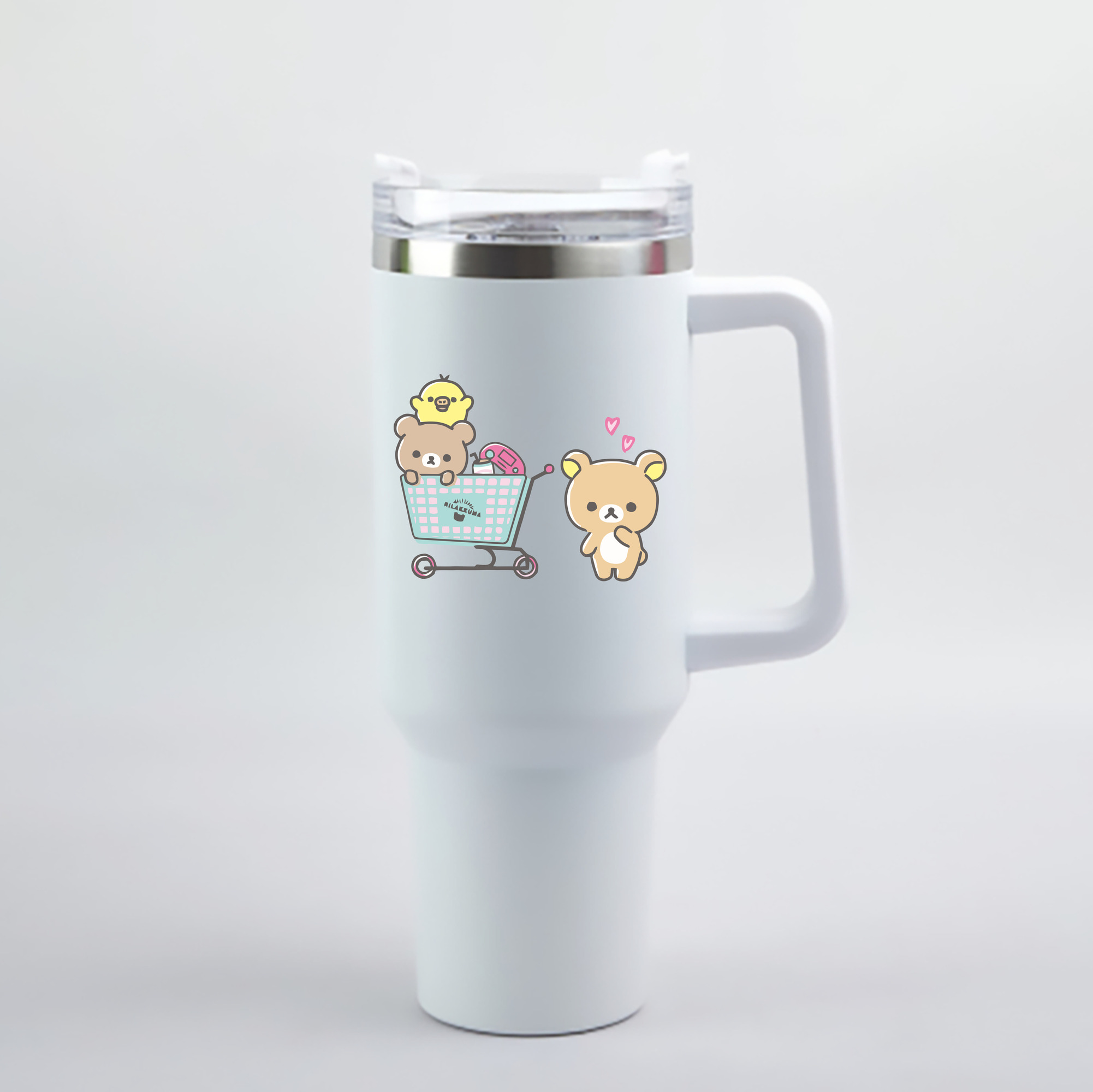 （画像用） リラックマ リラックマ キイロイトリ Rilakkuma Korilakkuma Kiiroitori 1200mL車用タンブラー - クリスタルステッカー（プラスチックストロー付き）