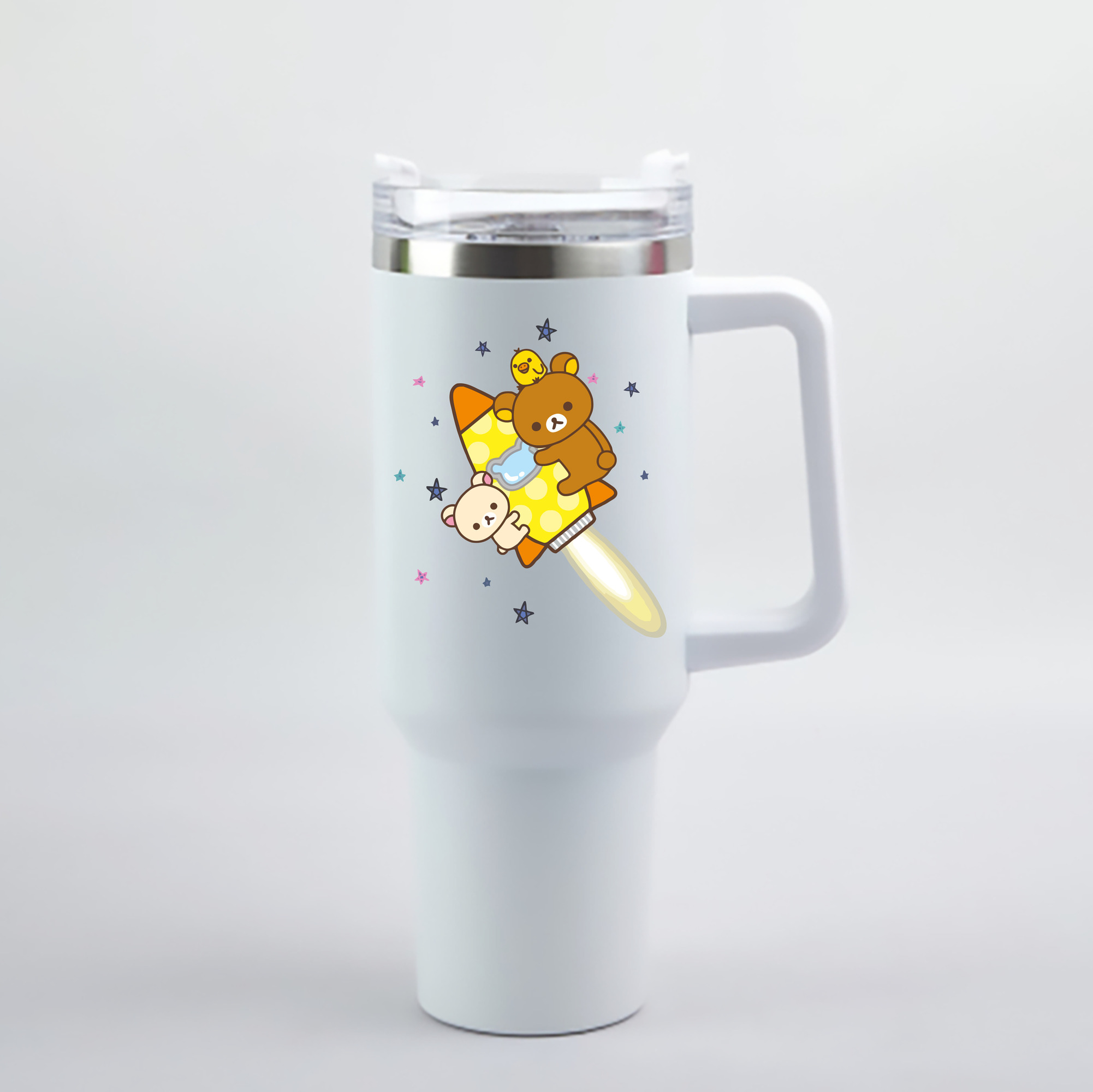 （画像用） リラックマ リラックマ キイロイトリ Rilakkuma Korilakkuma Kiiroitori 1200mL車用タンブラー - クリスタルステッカー（プラスチックストロー付き）