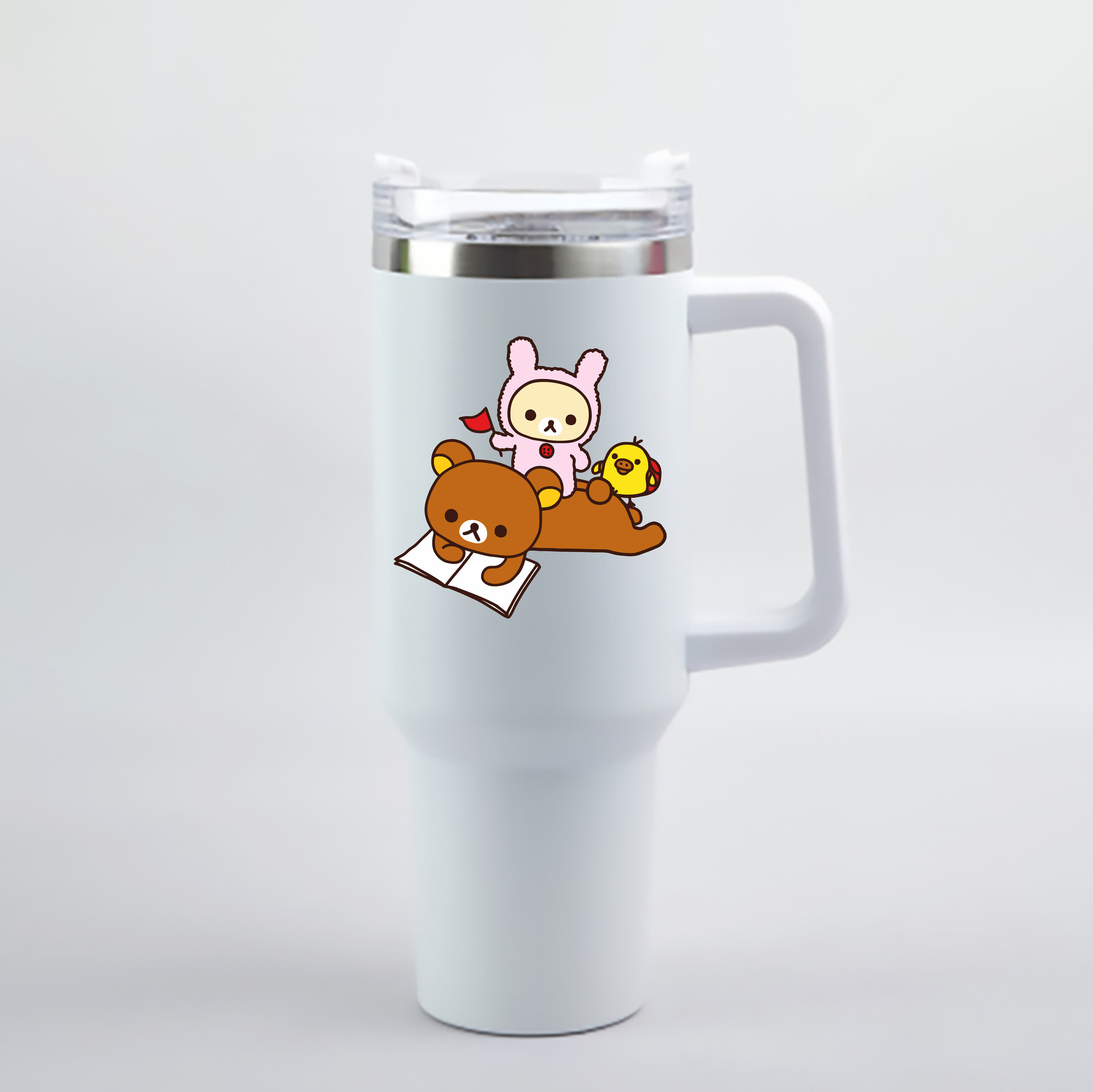 （画像用） リラックマ リラックマ キイロイトリ Rilakkuma Korilakkuma Kiiroitori 1200mL車用タンブラー - クリスタルステッカー（プラスチックストロー付き）